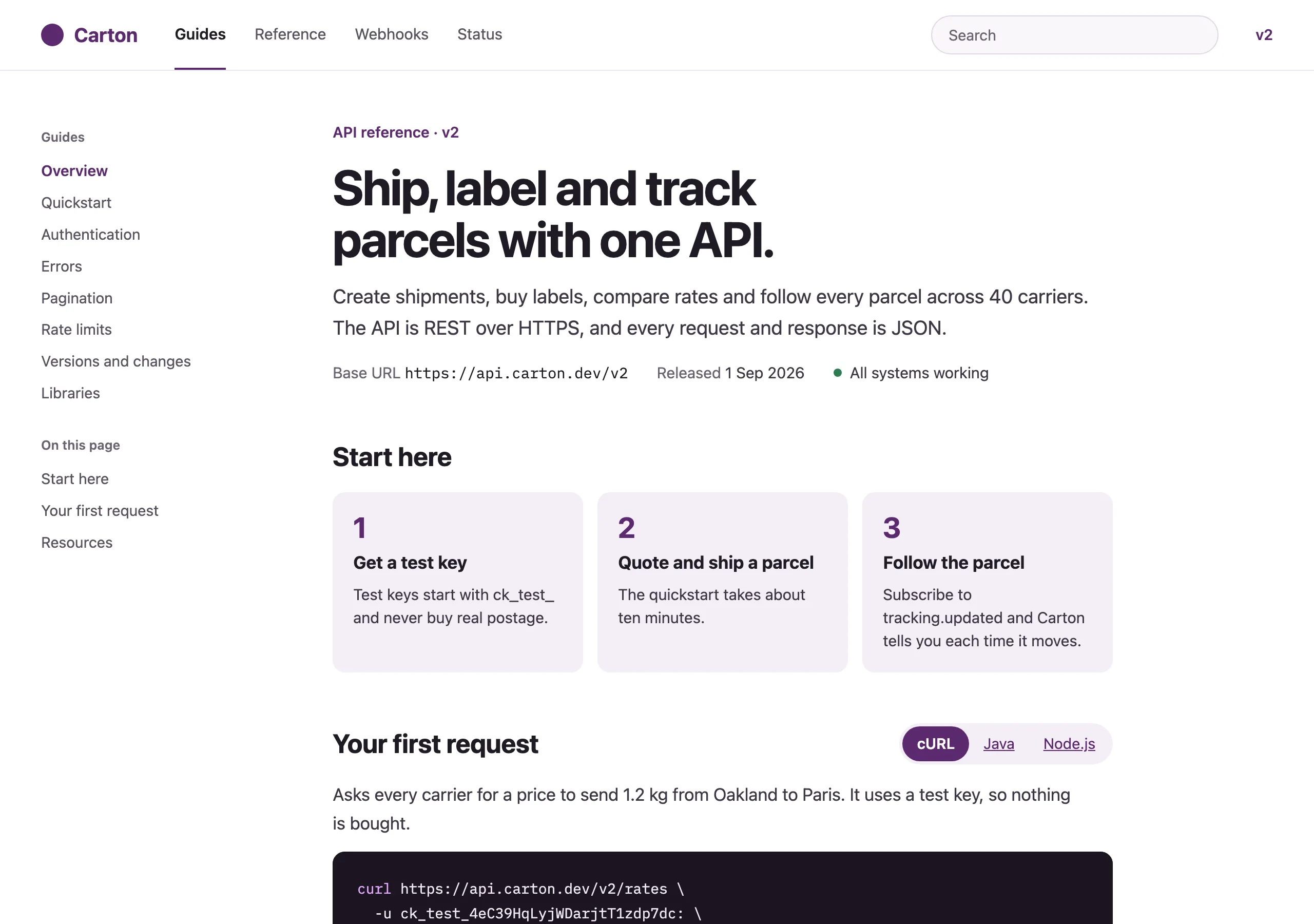 The Overview page of Carton