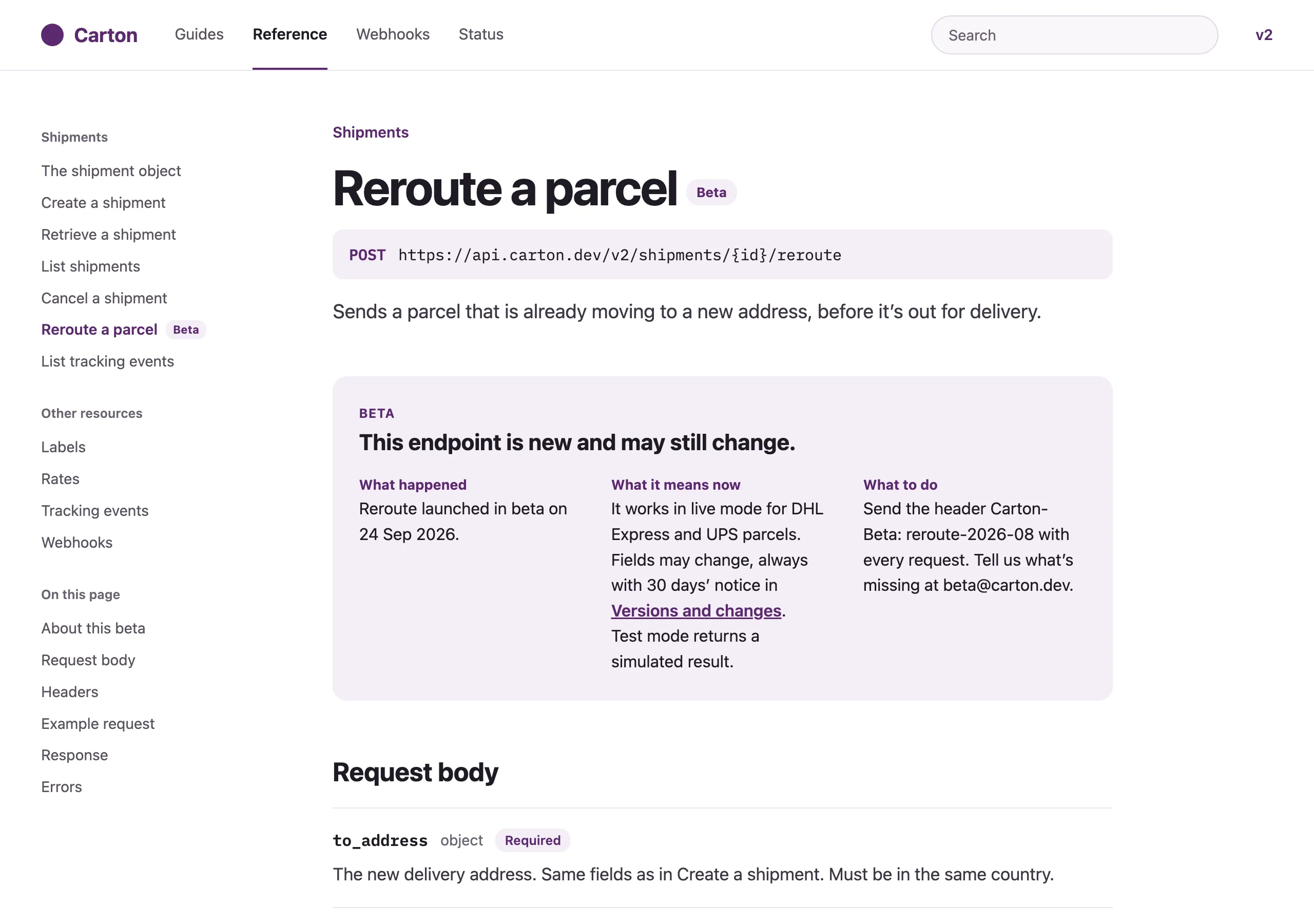 The Endpoint in beta page of Carton