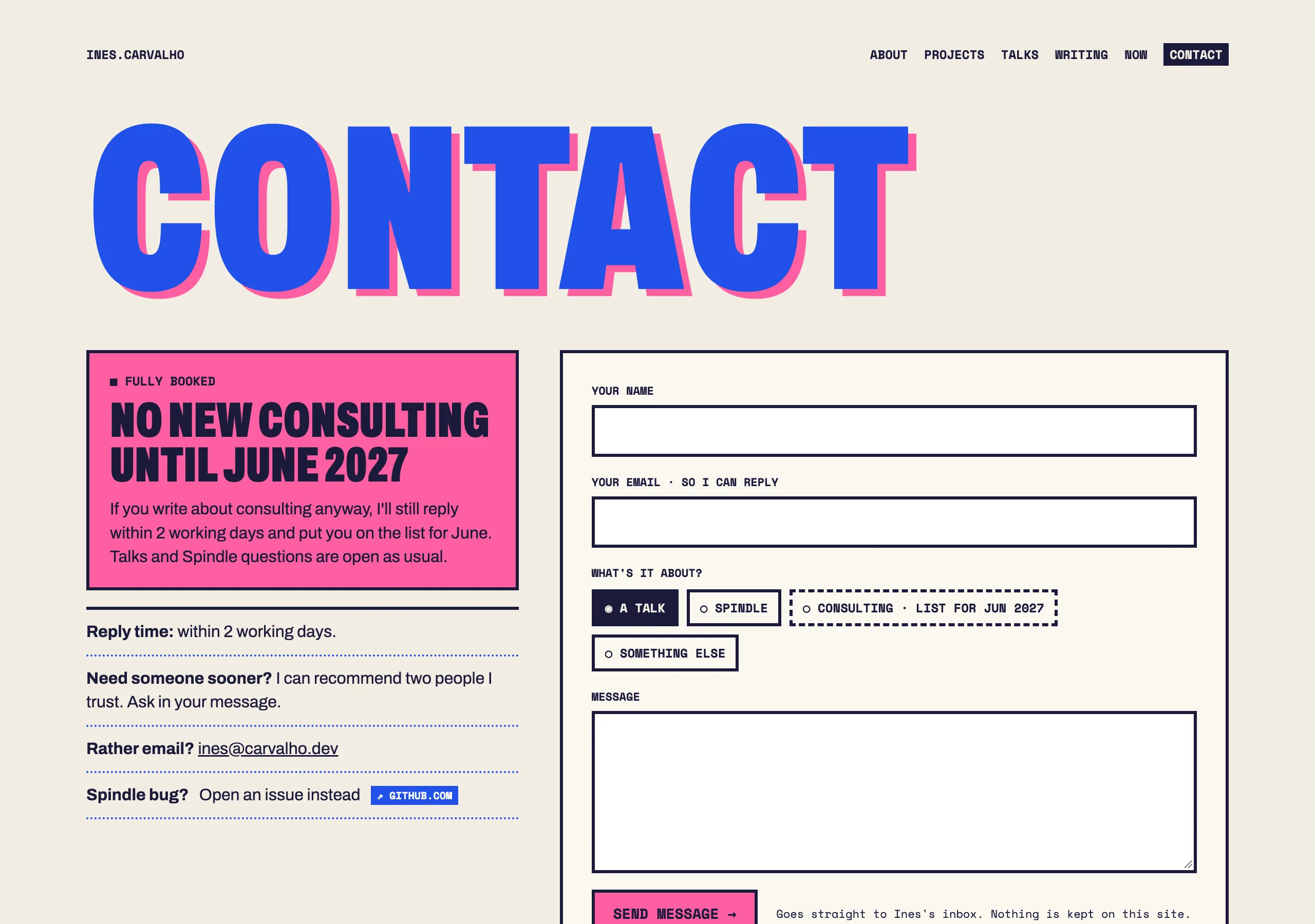 The Contact, fully booked page of Fork Join