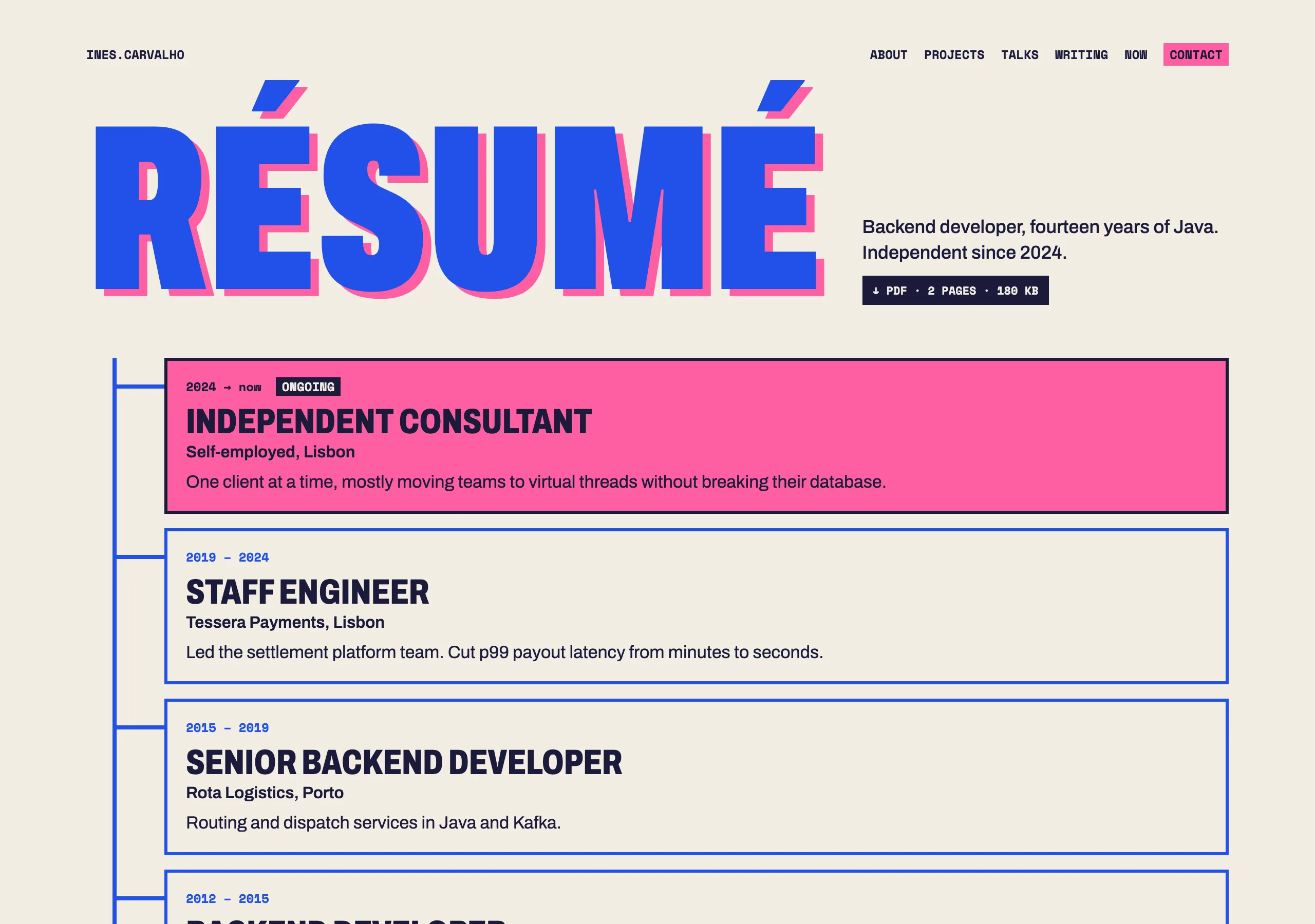 The Résumé page of Fork Join