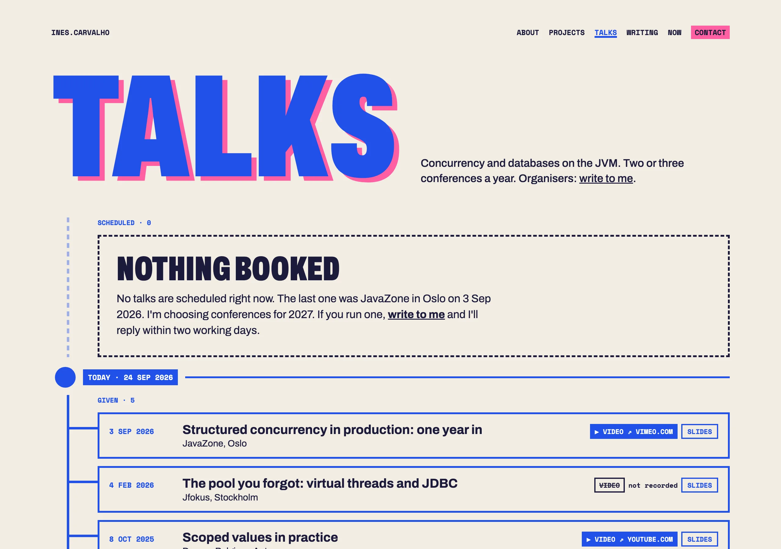 The Talks, nothing booked page of Fork Join