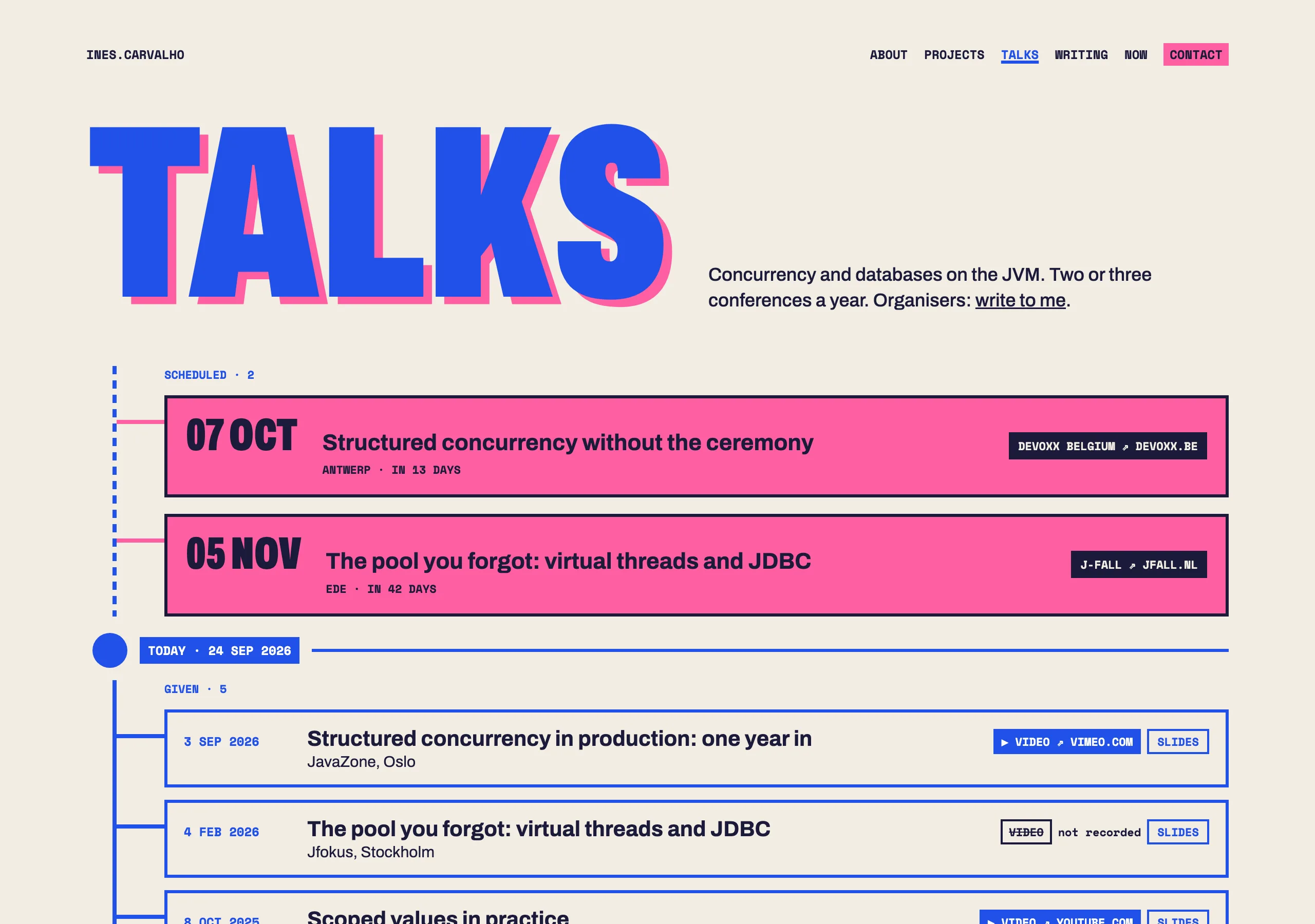 The Talks page of Fork Join