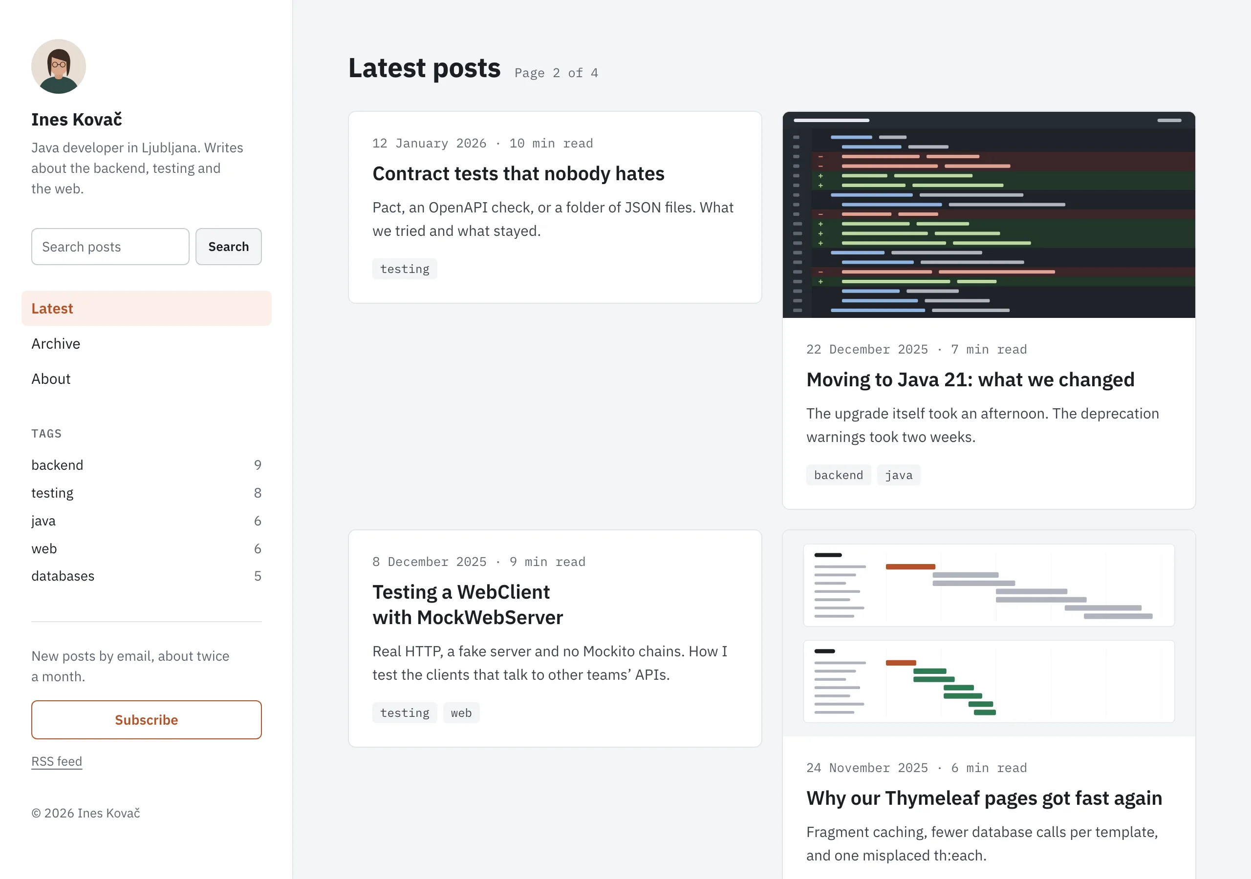 The Older posts page of Longhand