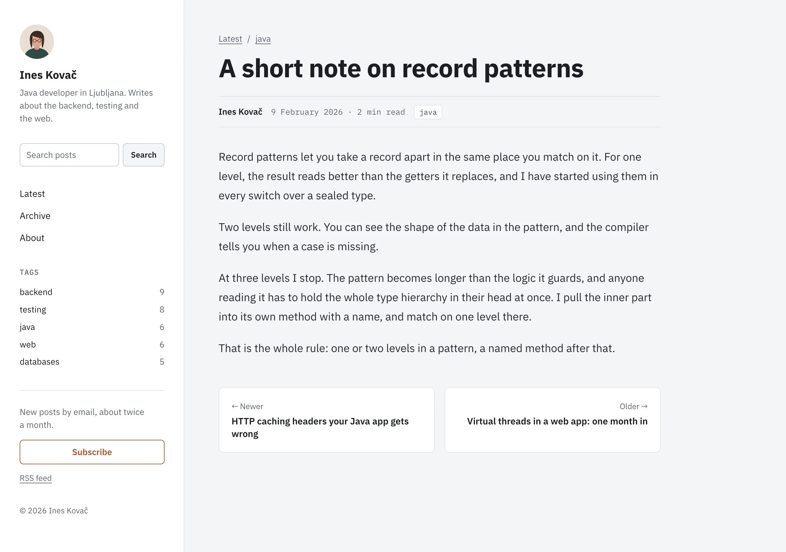 The Short post page of Longhand