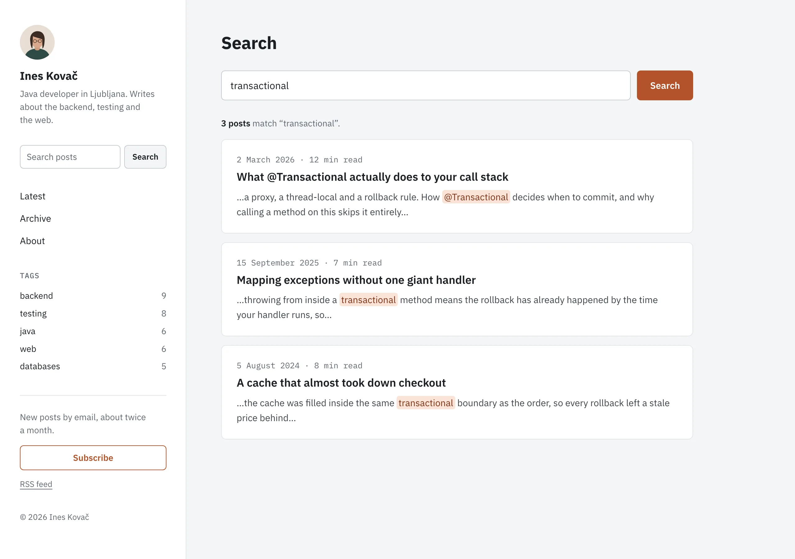 The Search results page of Longhand