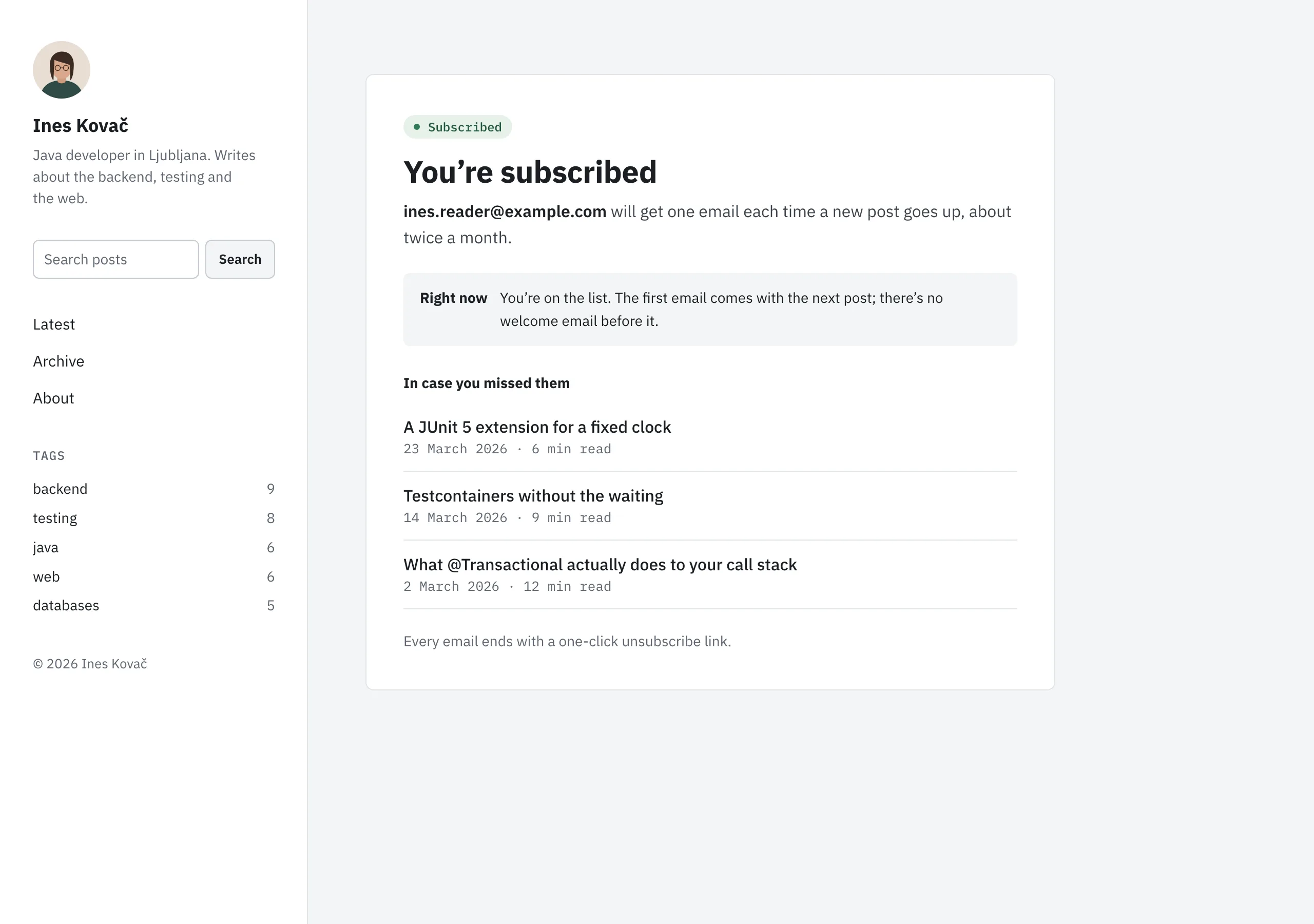 The Subscription confirmed page of Longhand