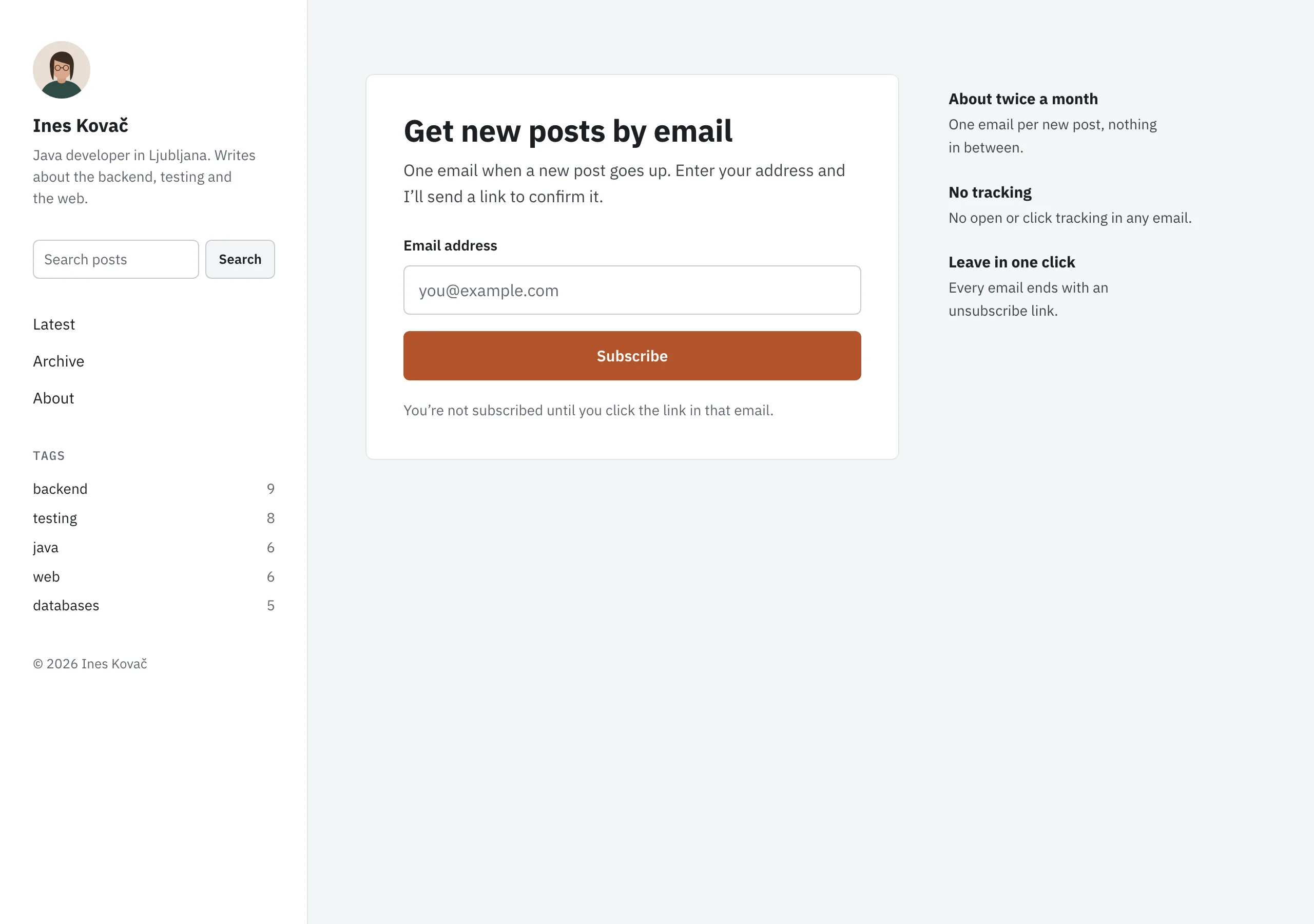 The Subscribe page of Longhand