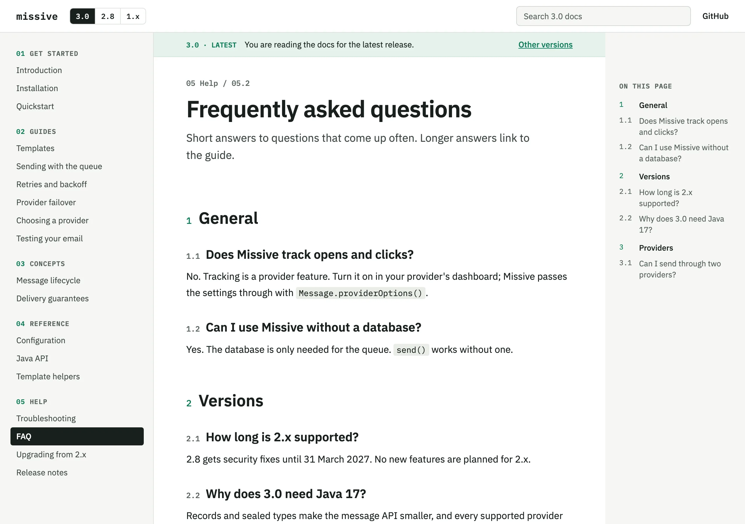 The FAQ page of Missive