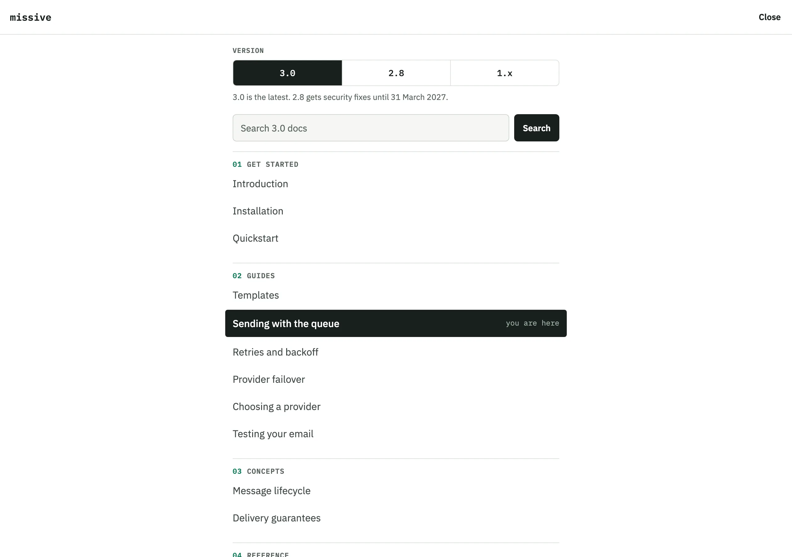 The Navigation on a phone page of Missive