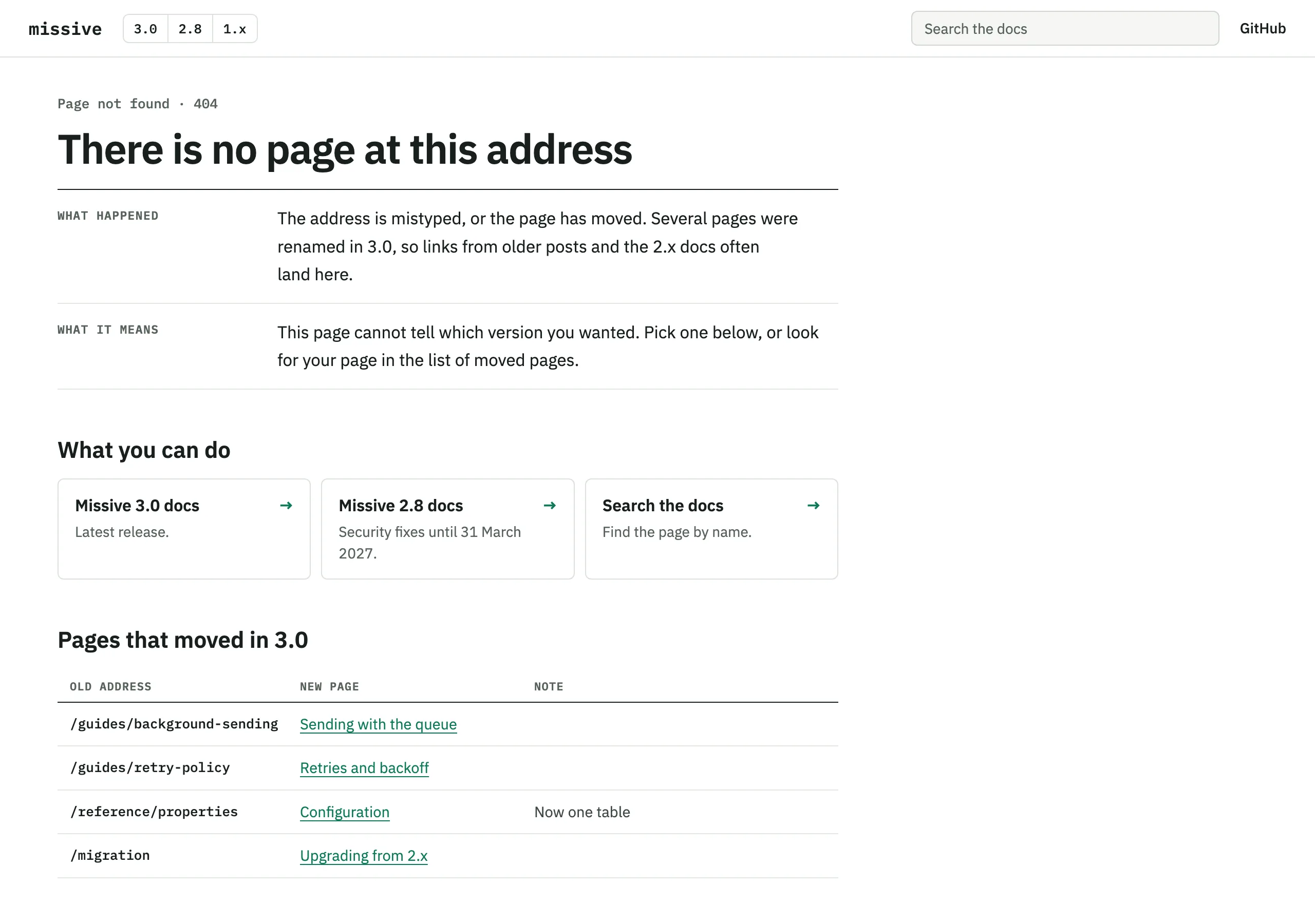 The Page not found page of Missive