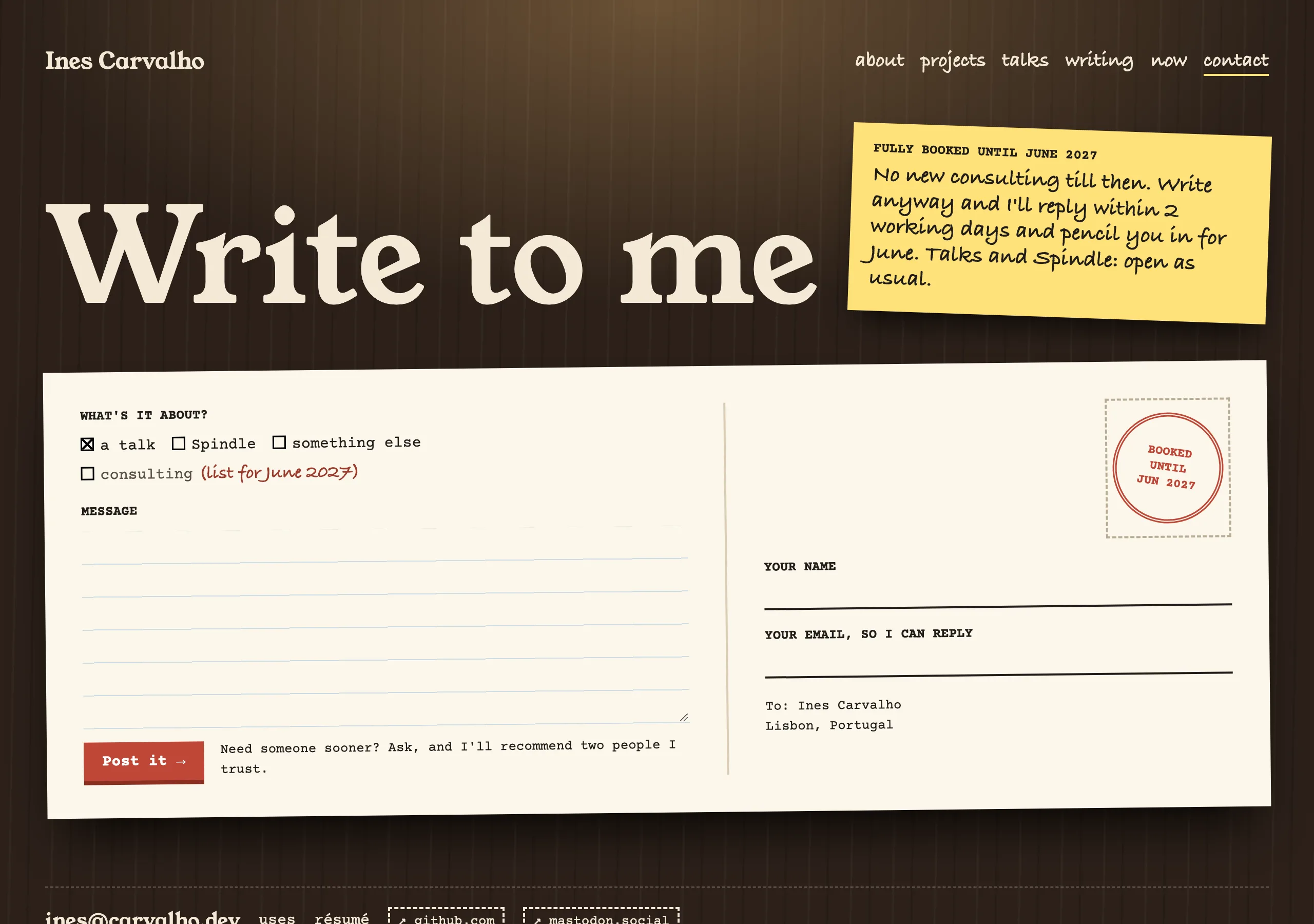 The Contact, fully booked page of Night Desk
