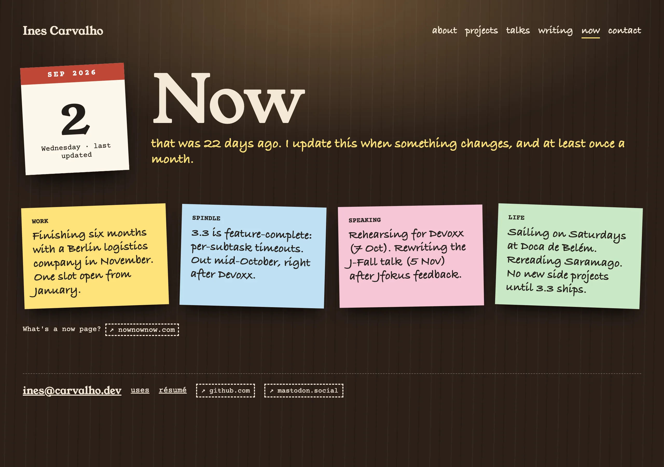 The Now page of Night Desk