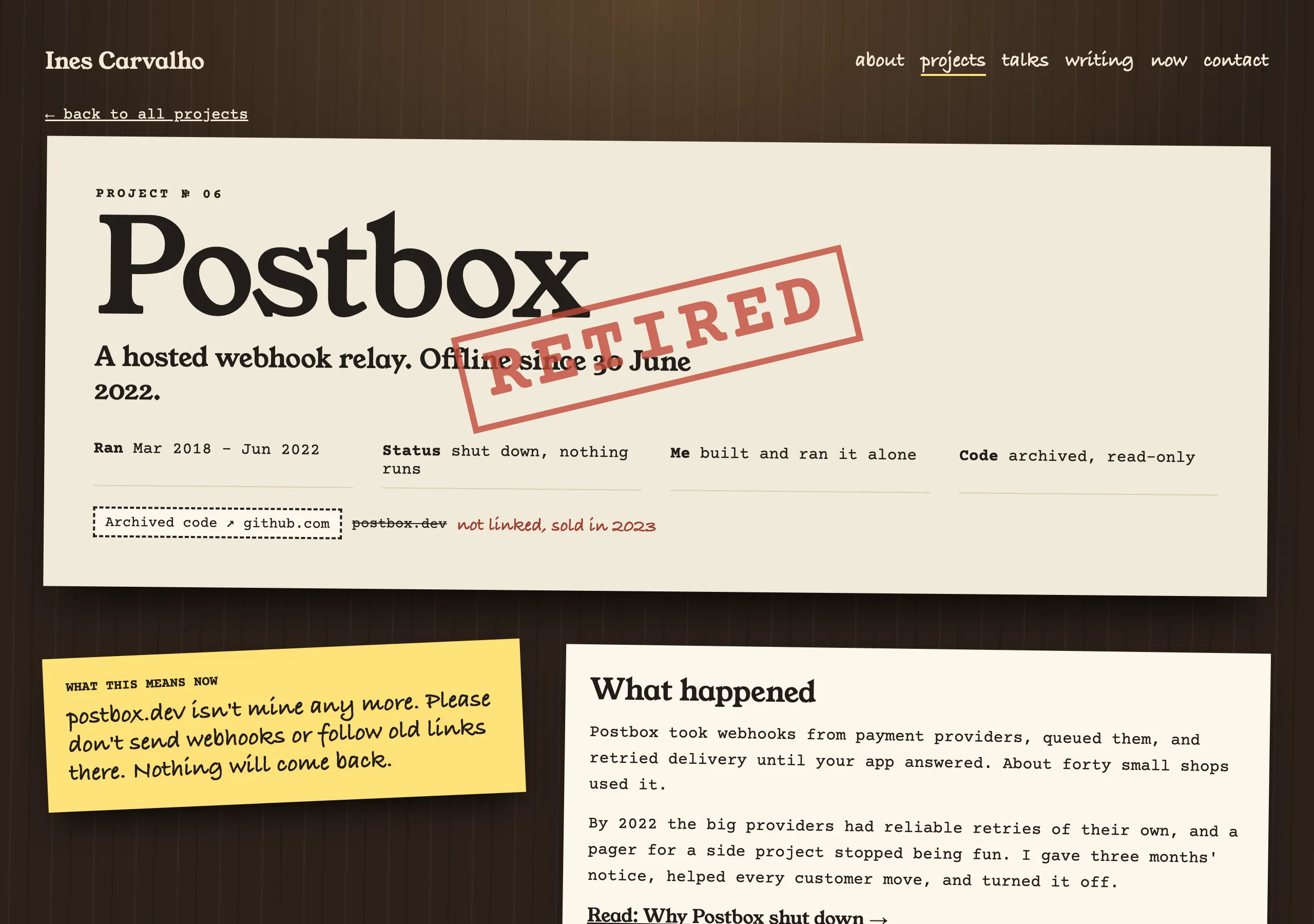 The Retired project page of Night Desk