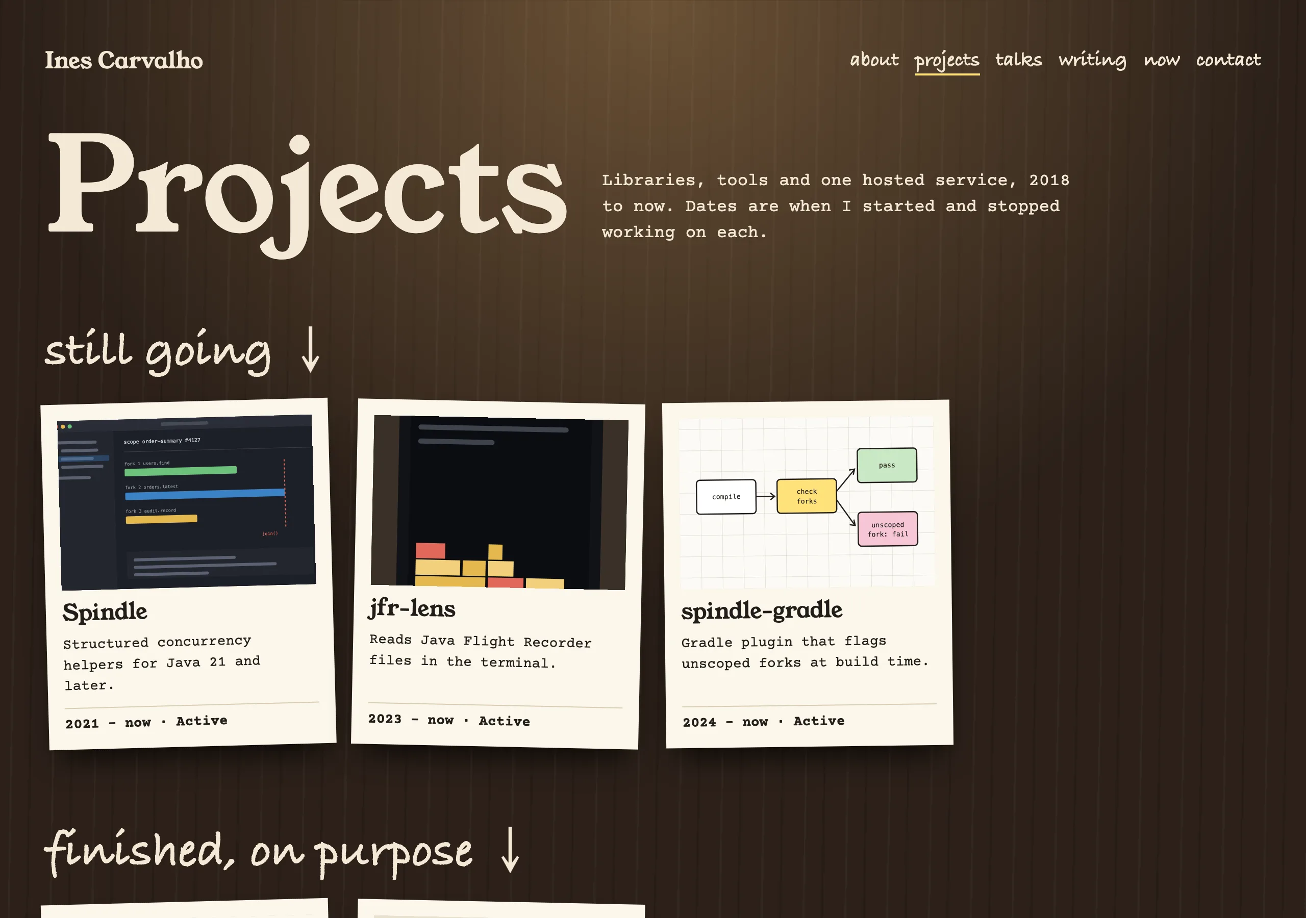 The Projects page of Night Desk