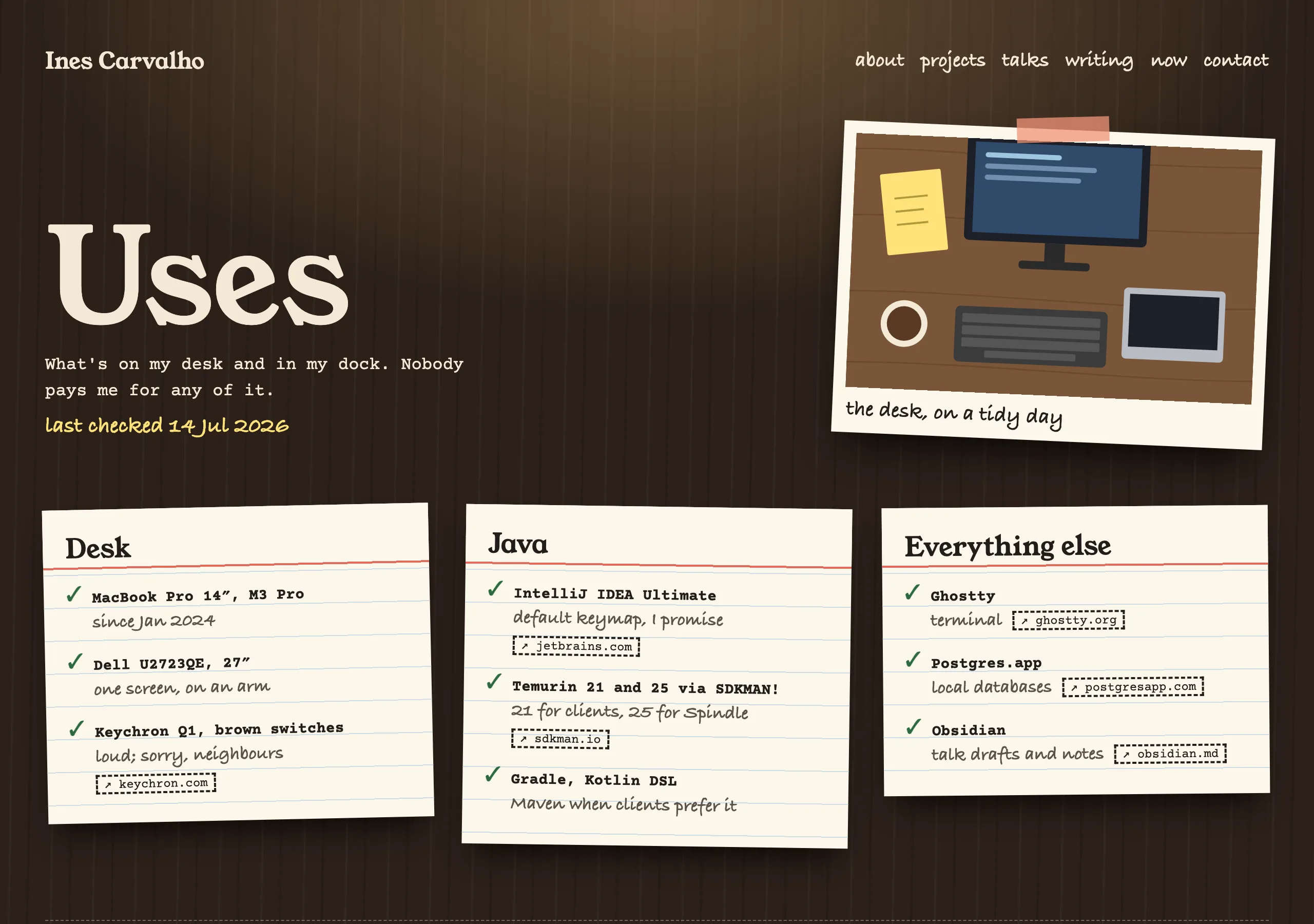 The Uses page of Night Desk