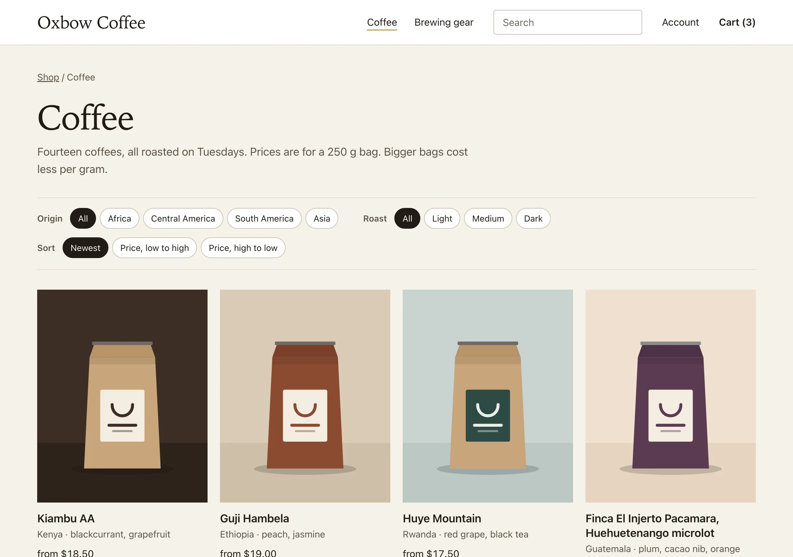 The Category page of Oxbow