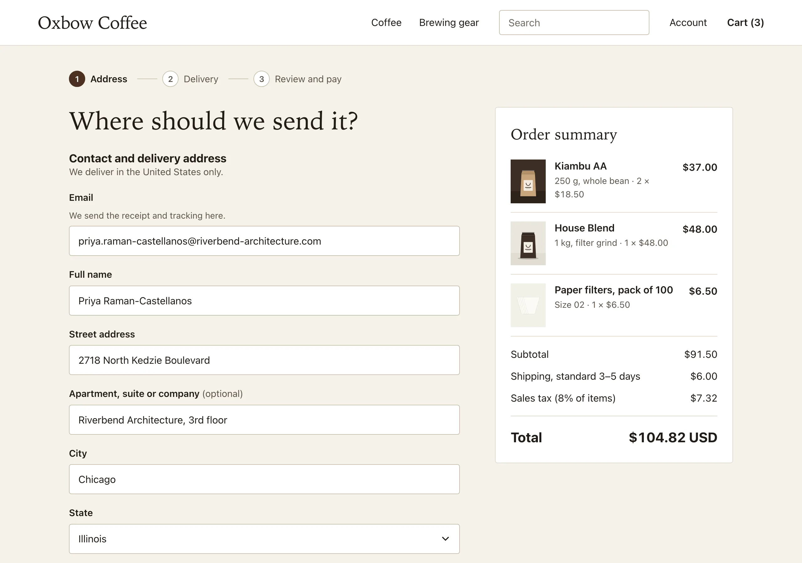 The Checkout, address page of Oxbow
