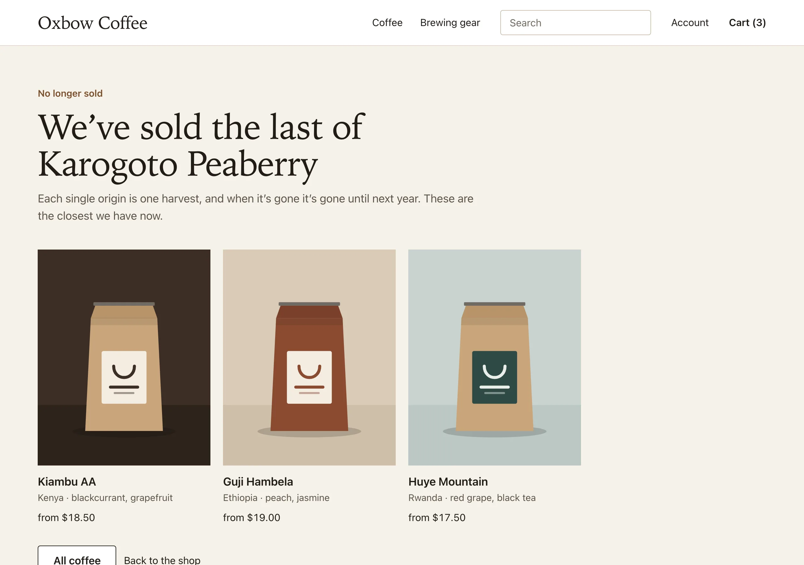 The No longer sold page of Oxbow