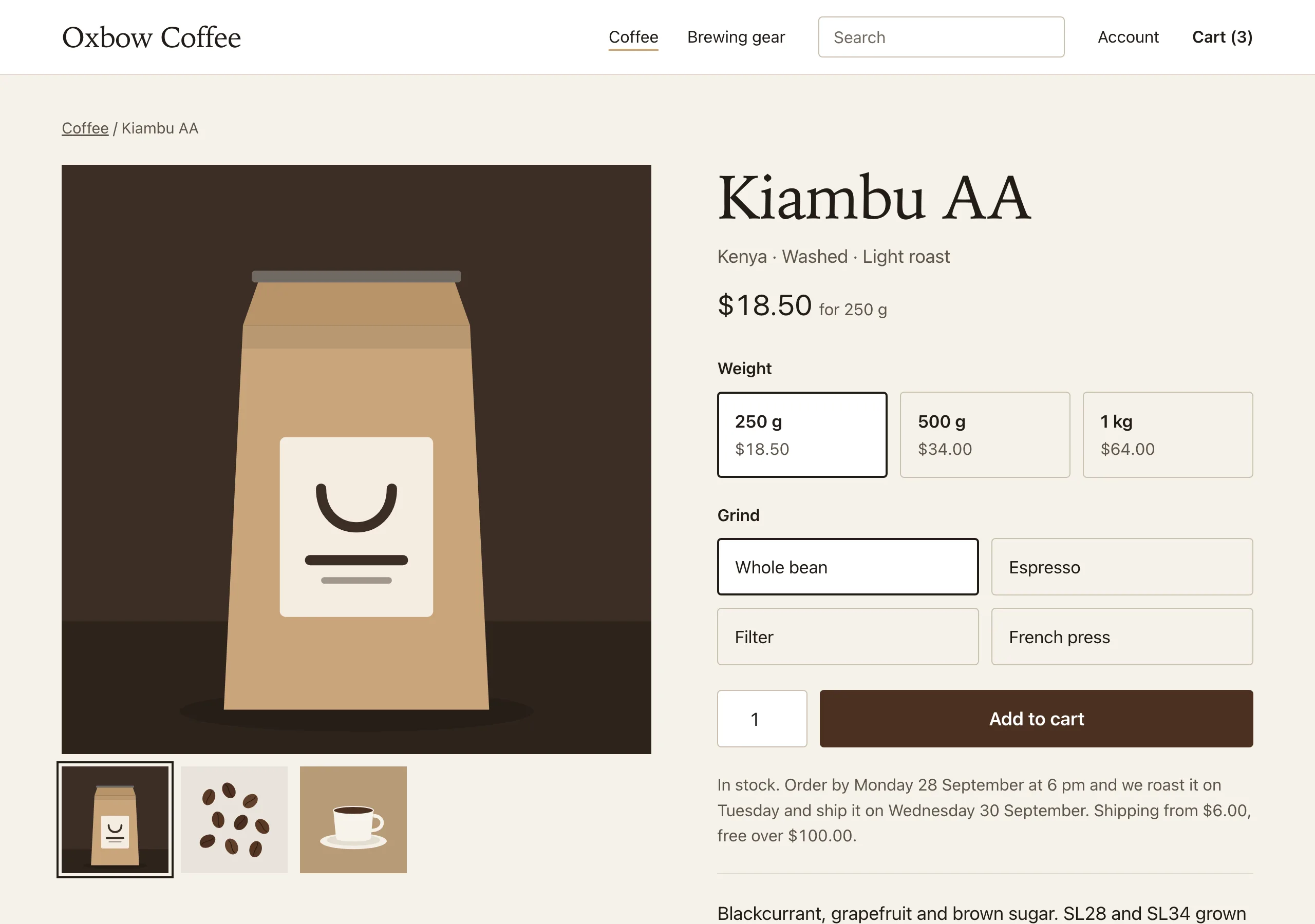 The Product page of Oxbow
