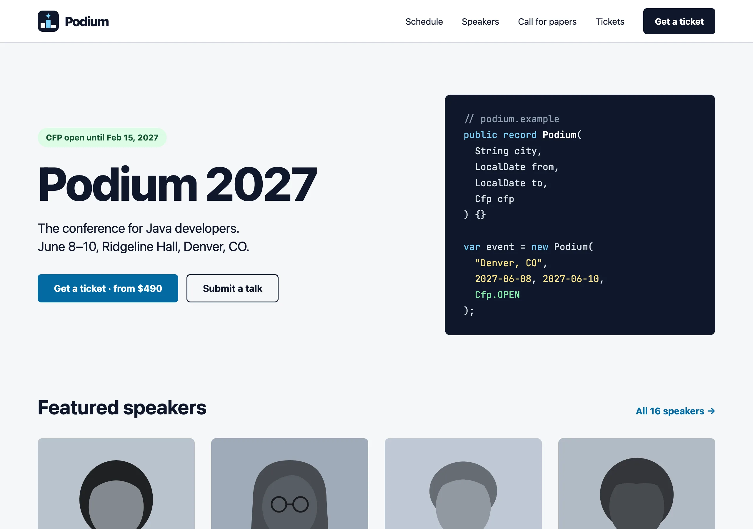 The Home page of Podium