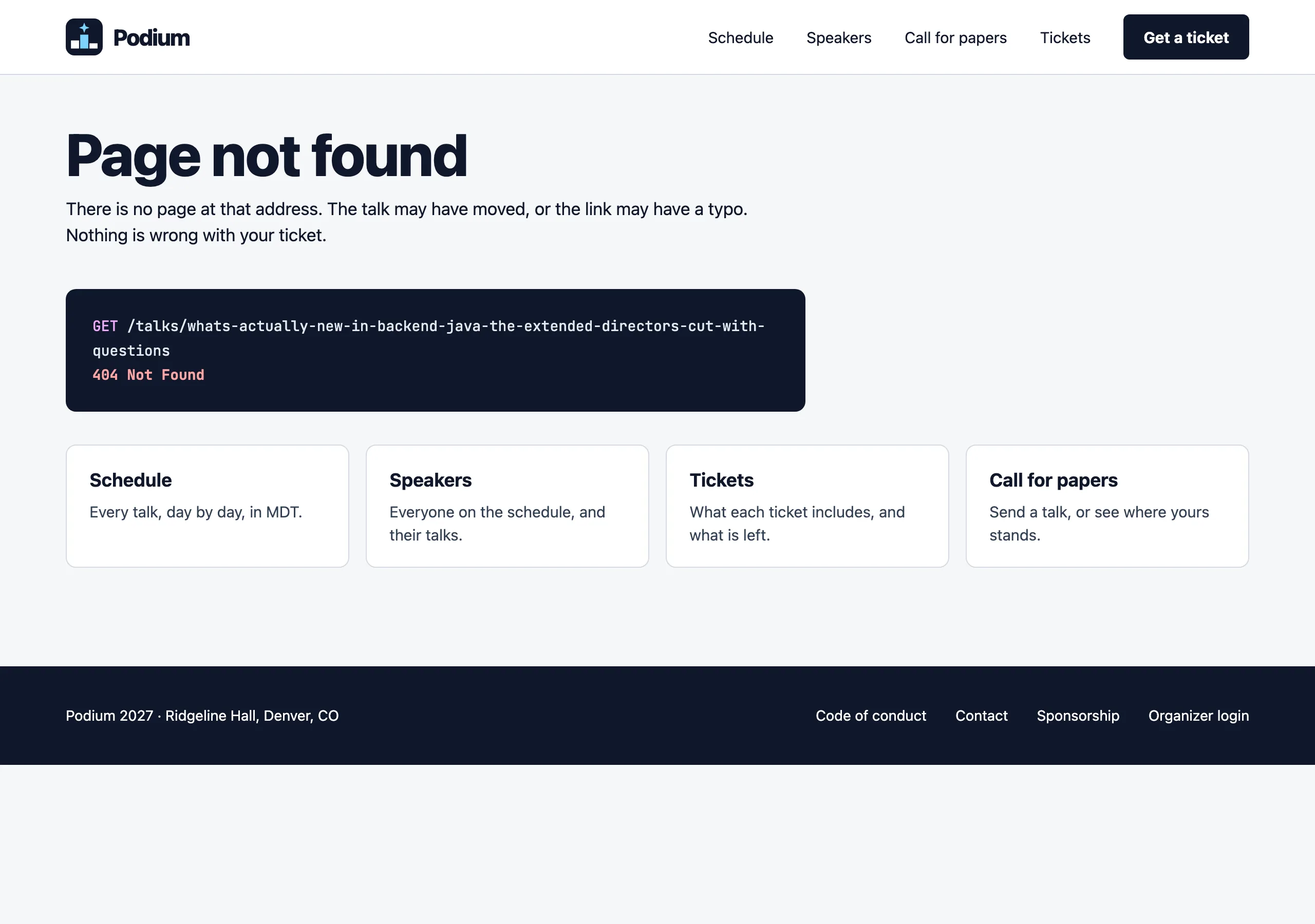 The Page not found page of Podium