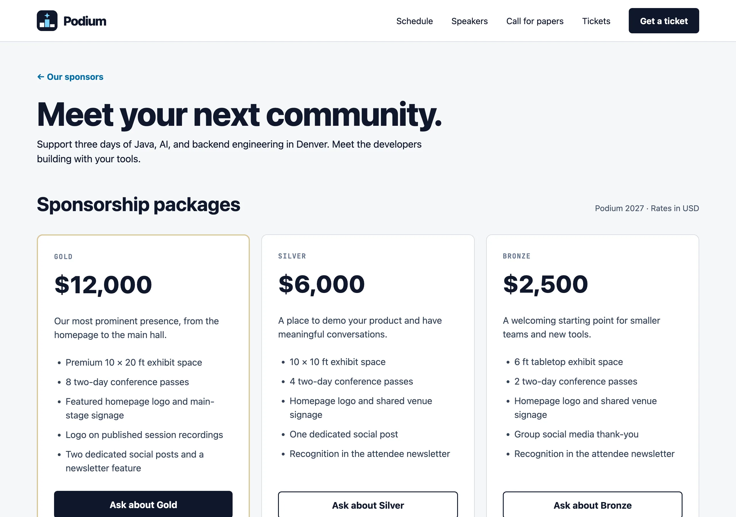 The Sponsorship page of Podium