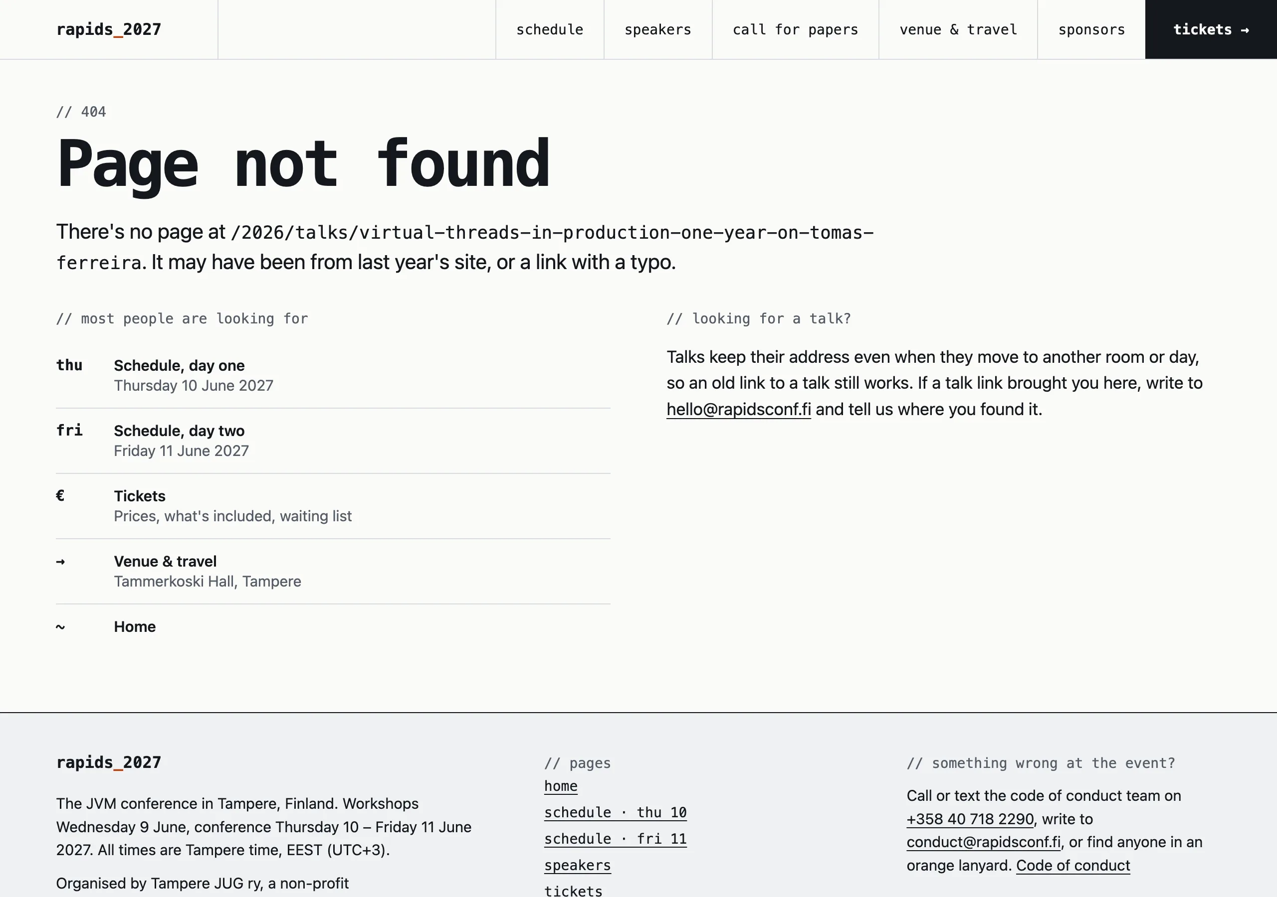 The Page not found page of Rapids