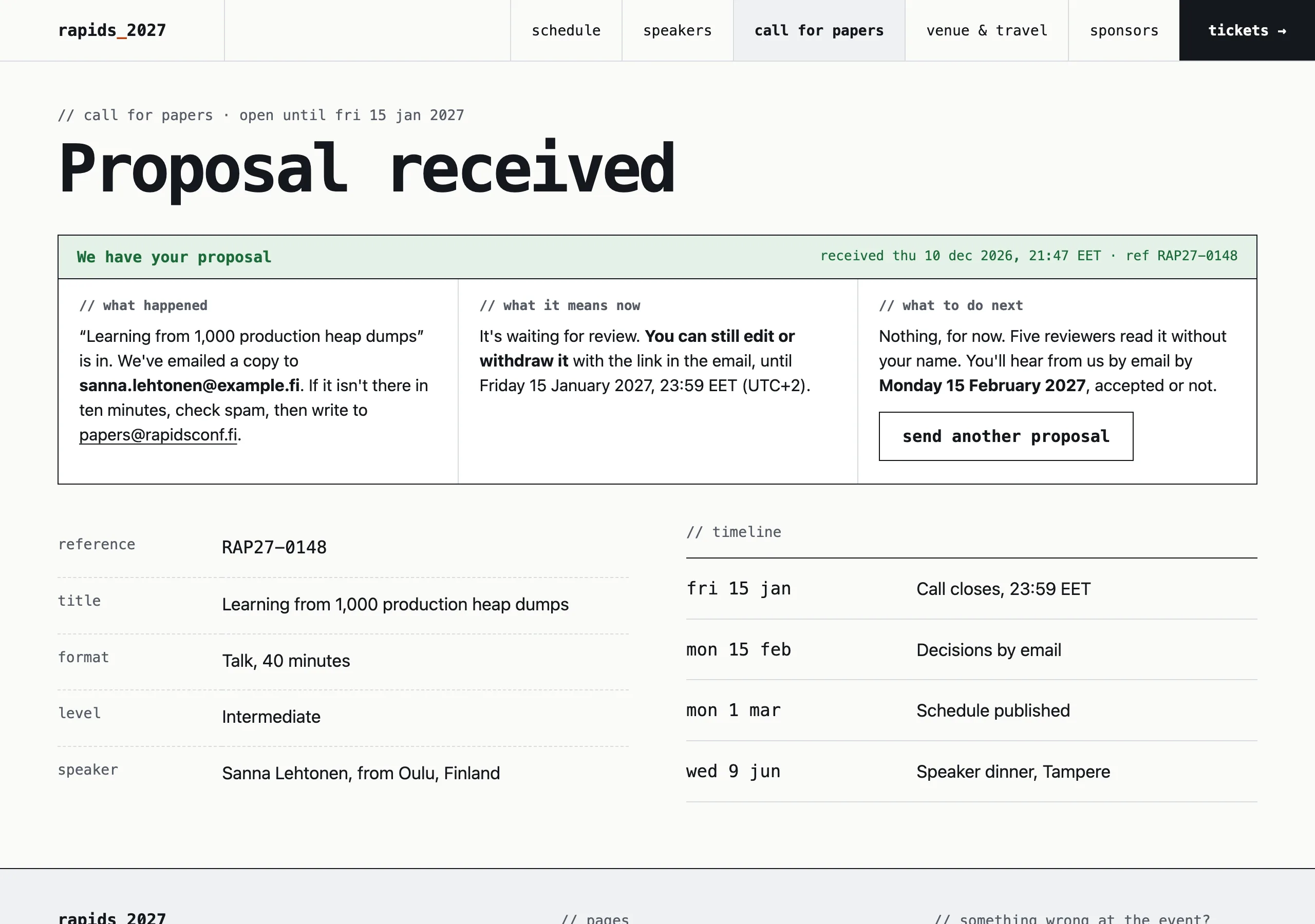 The Proposal sent page of Rapids