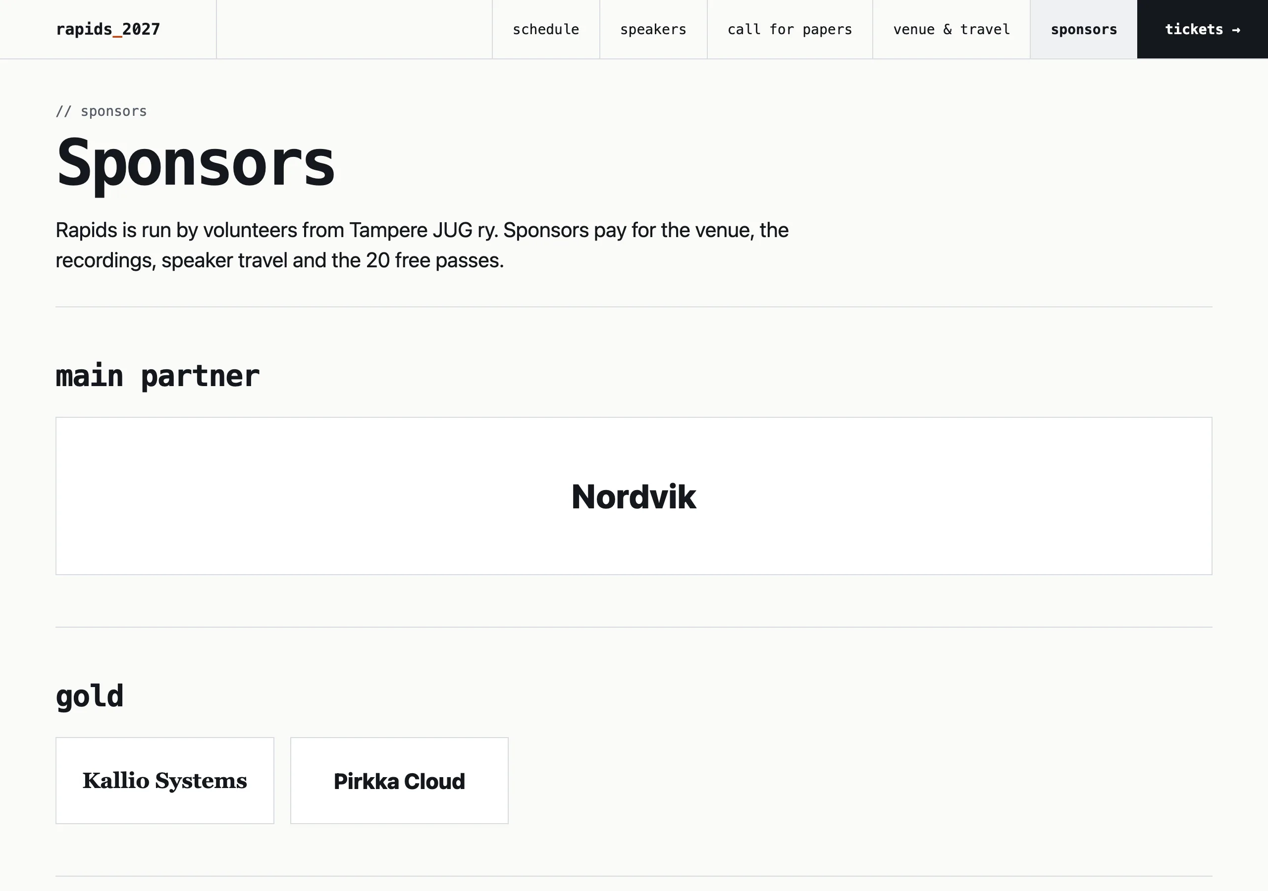 The Sponsors page of Rapids