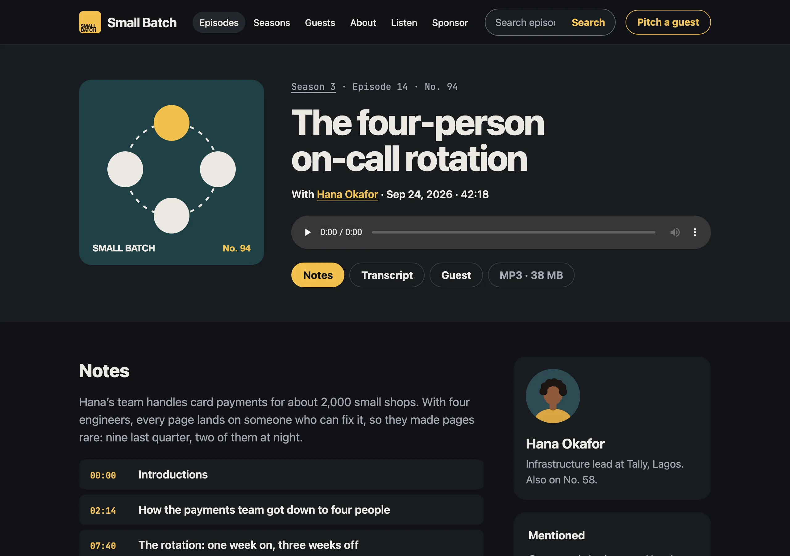 The One episode page of Small Batch