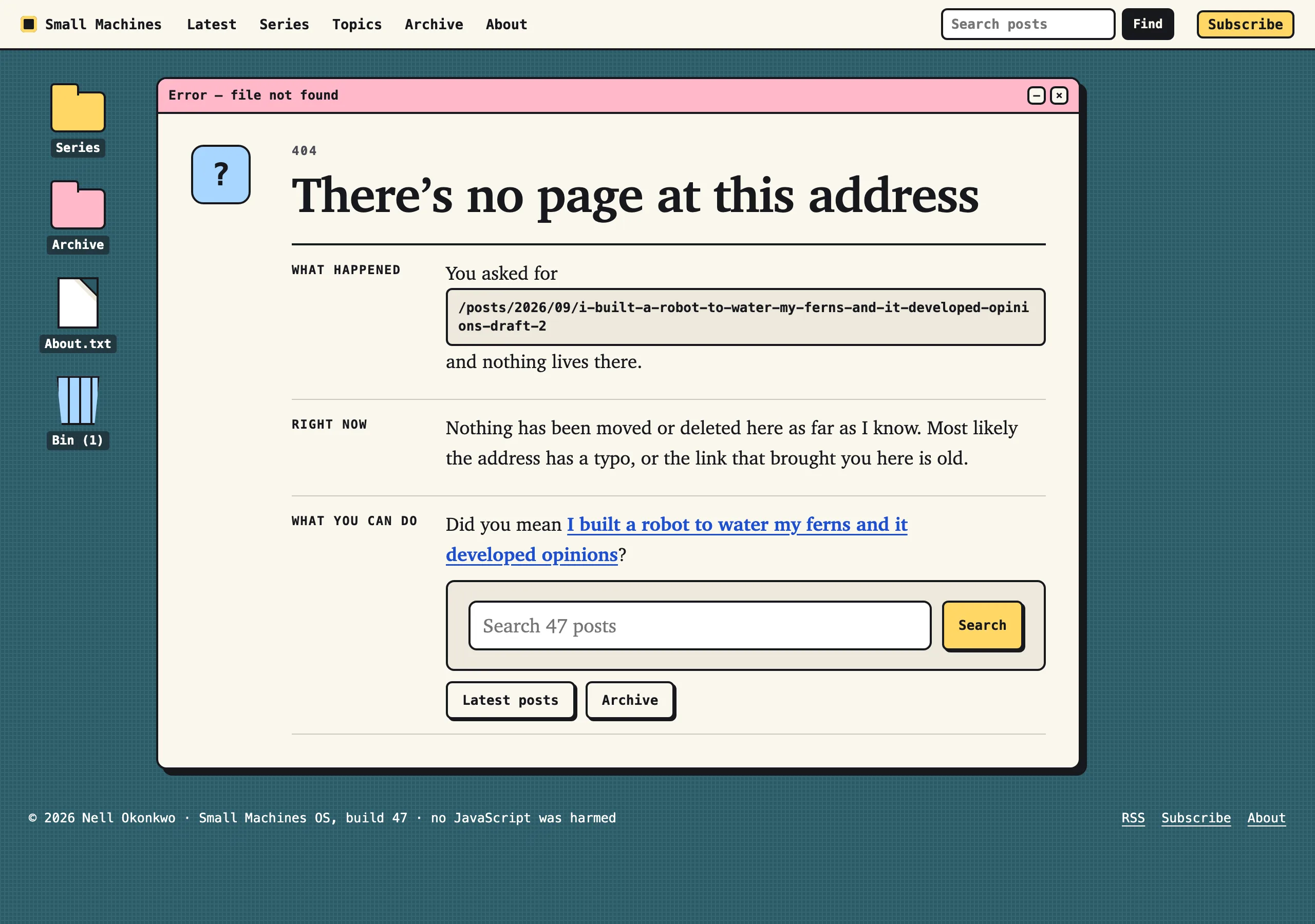 The Page not found page of Small Machines