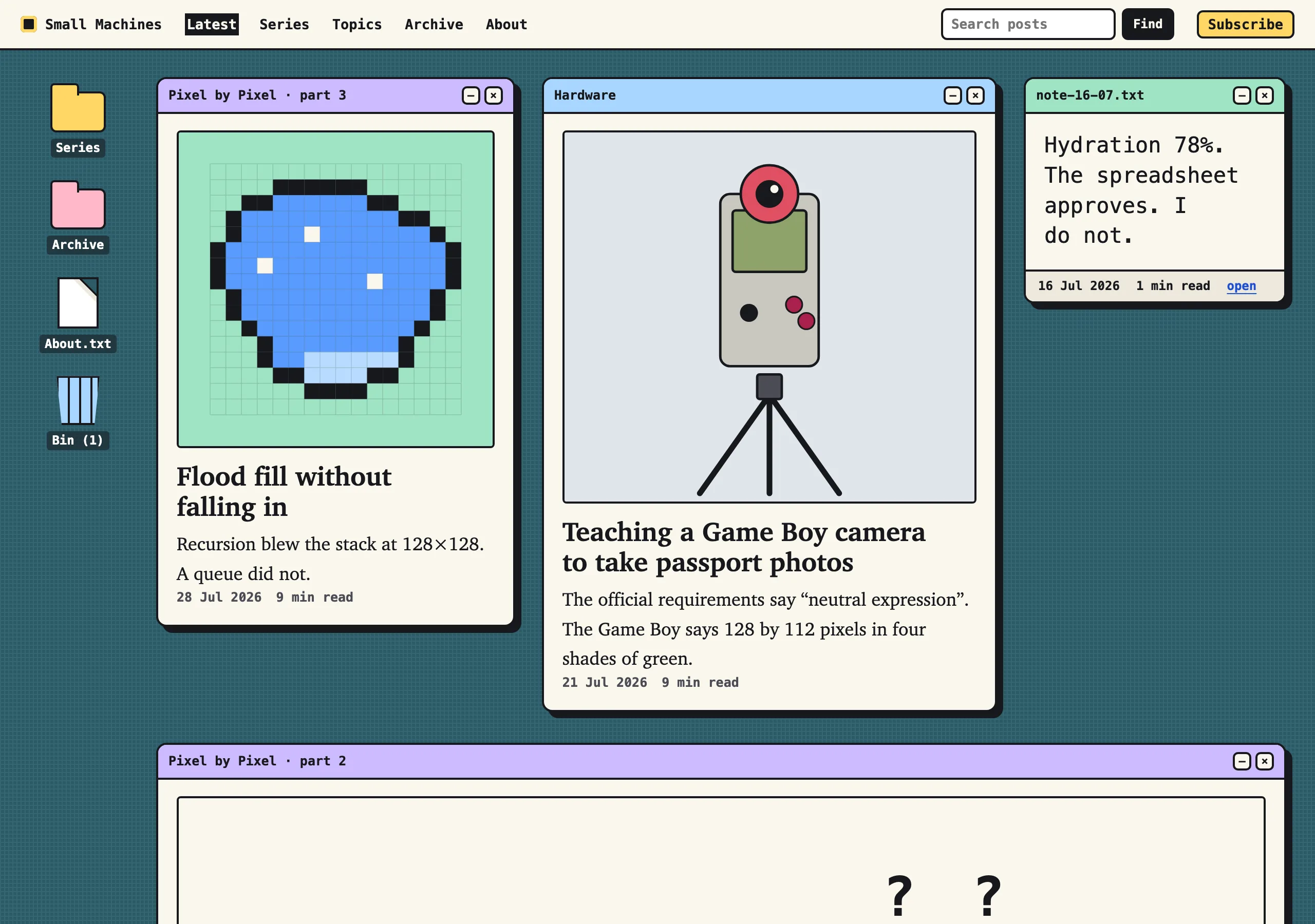 The Older posts page of Small Machines