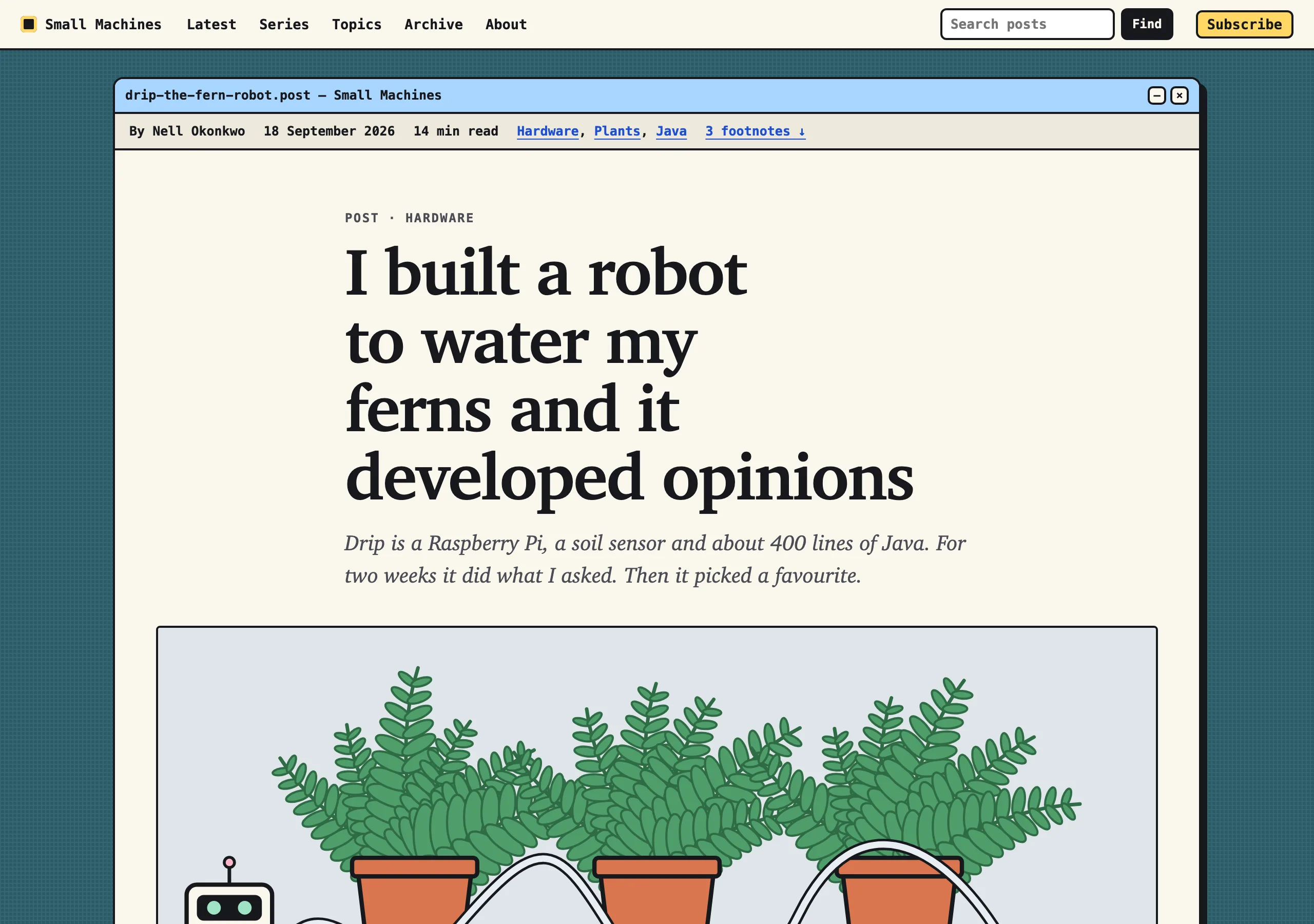 The Long post, pictures and footnotes page of Small Machines