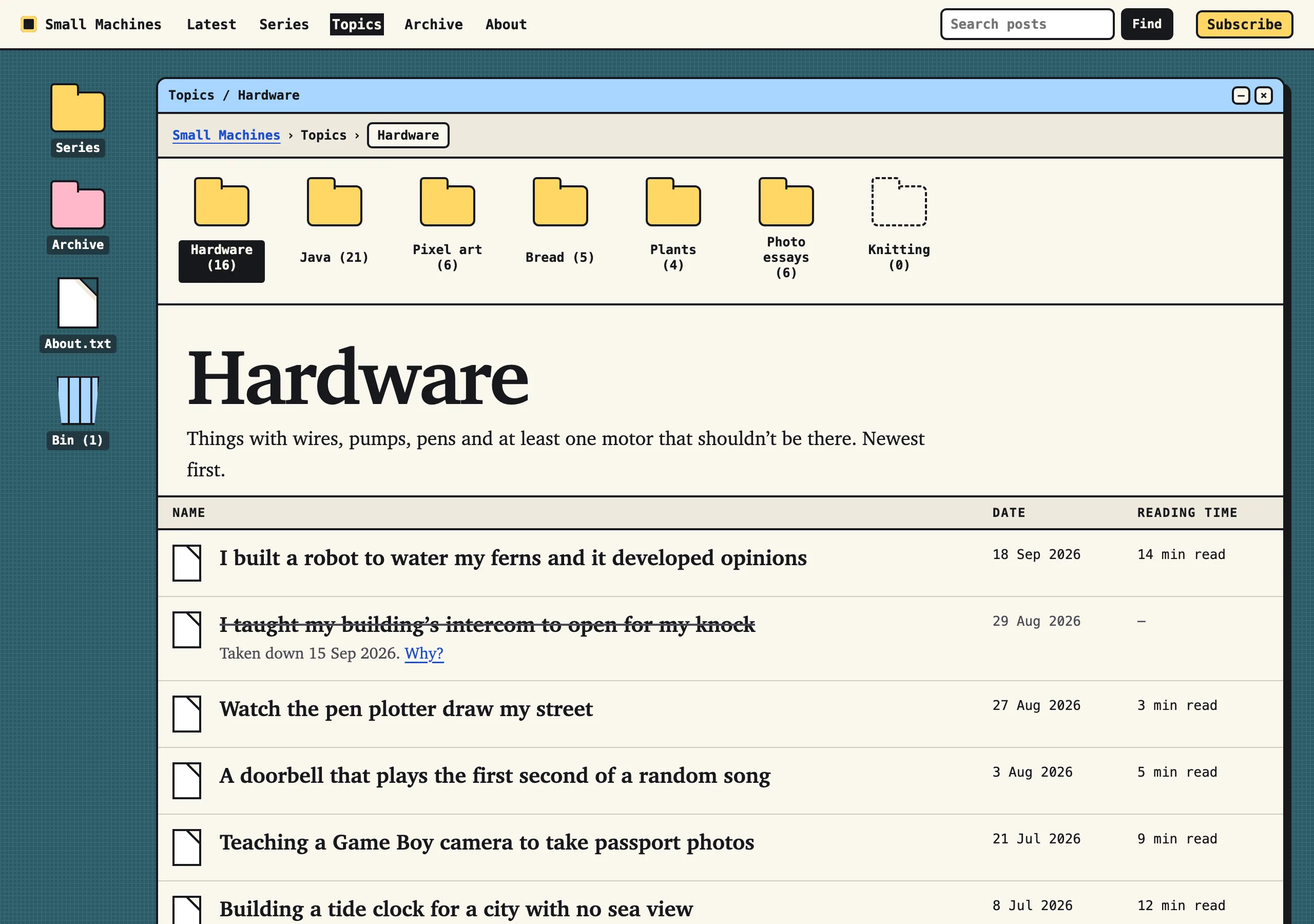 The Topic page of Small Machines