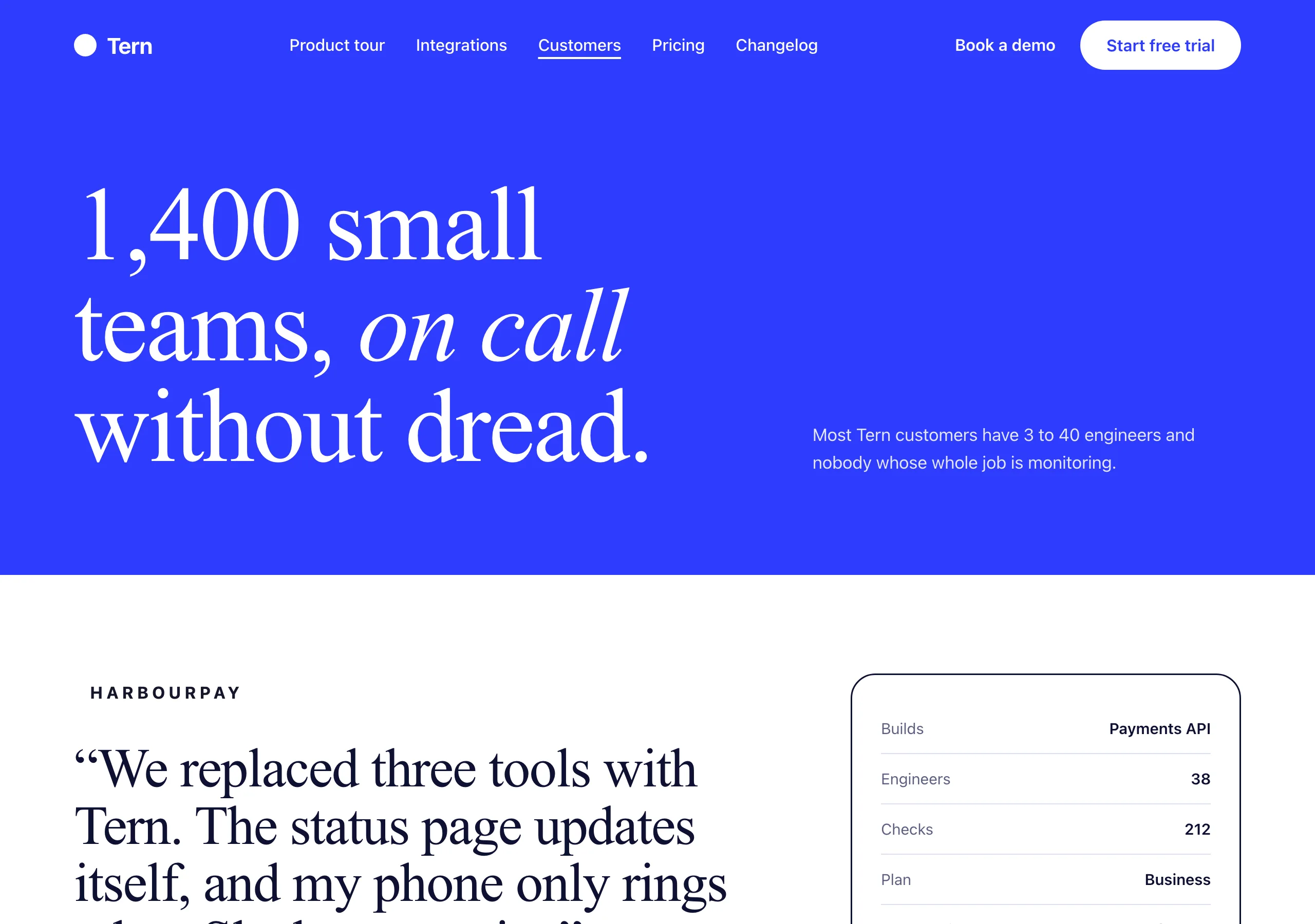 The Customers page of Tern