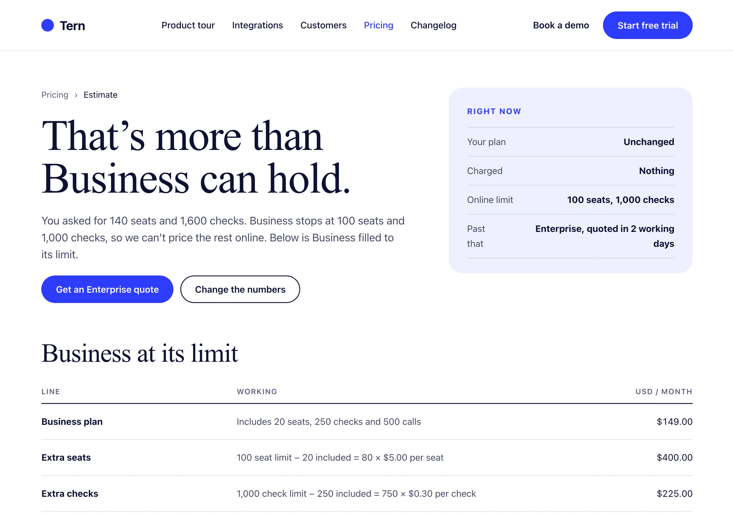 The Estimate past the biggest plan page of Tern