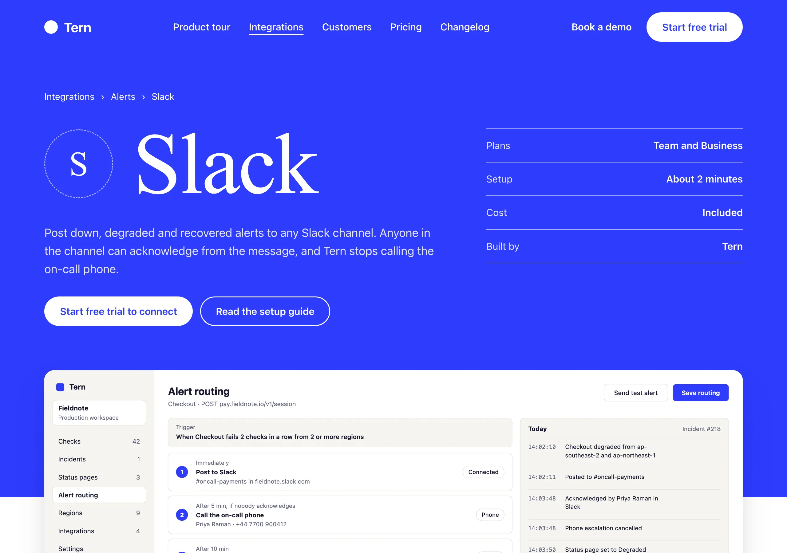 The One integration page of Tern