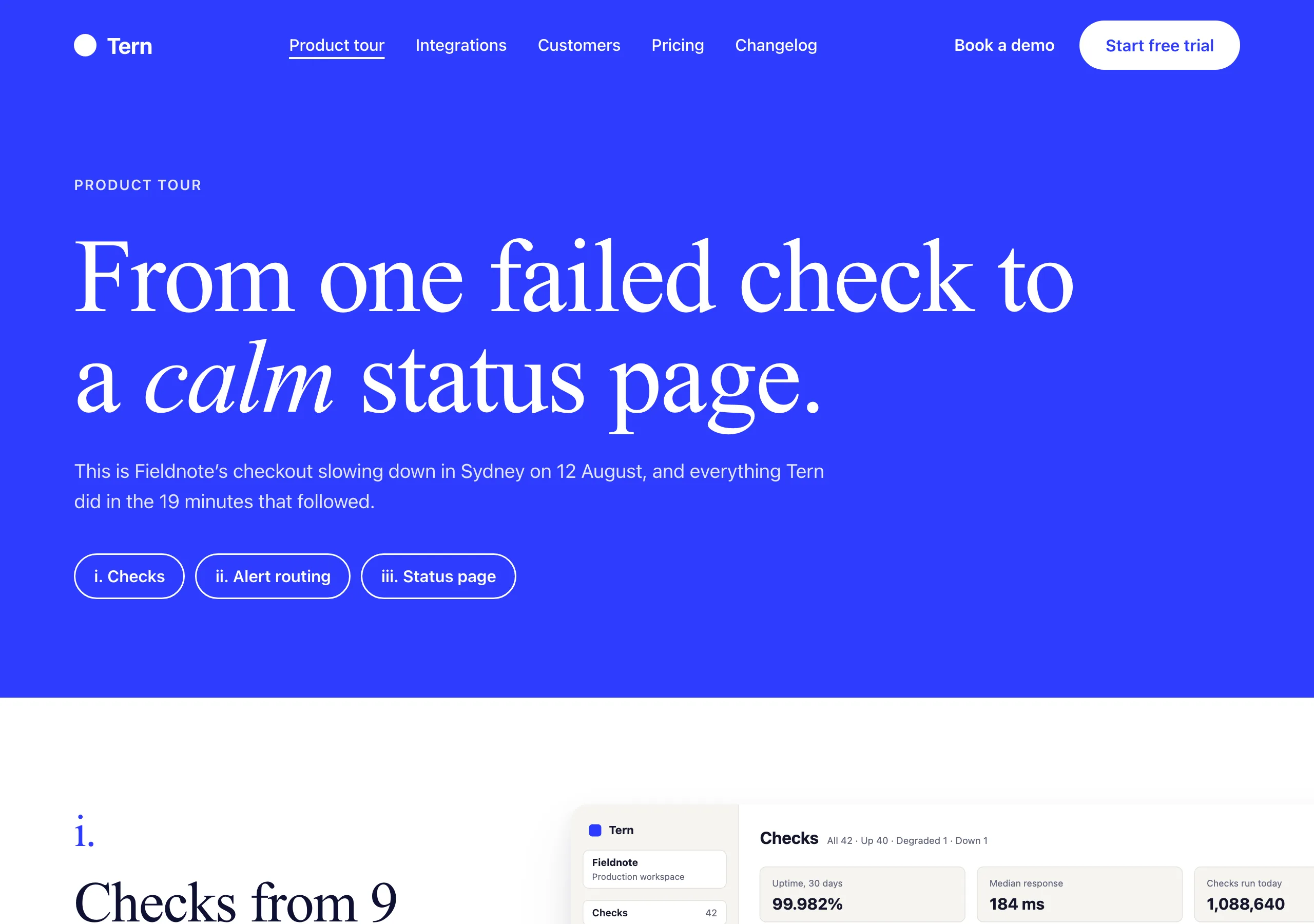 The Product tour page of Tern
