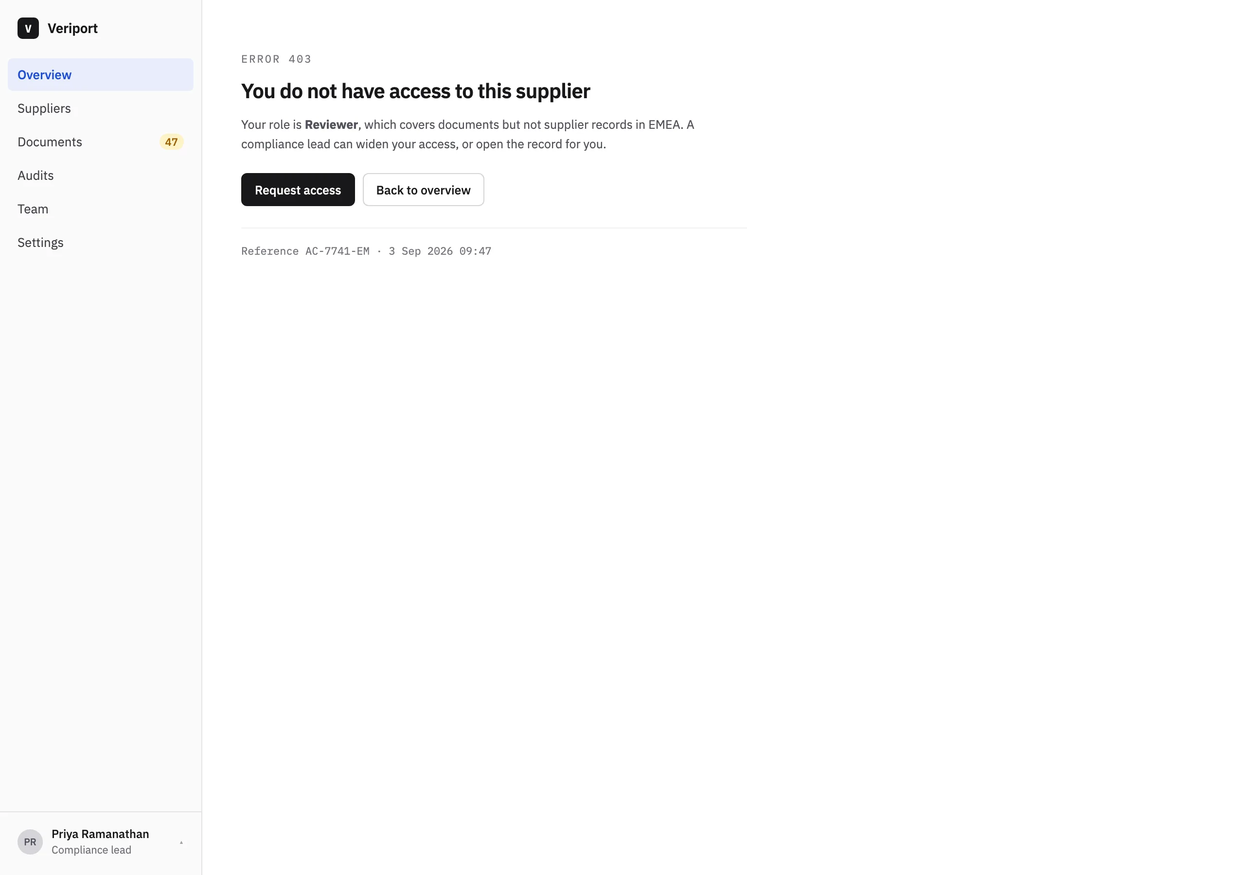 The 403 page of Veriport
