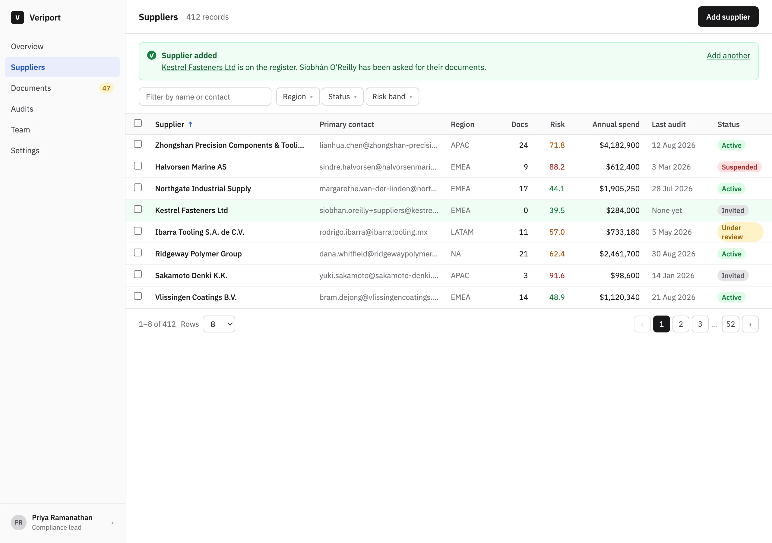 The Suppliers, just added page of Veriport